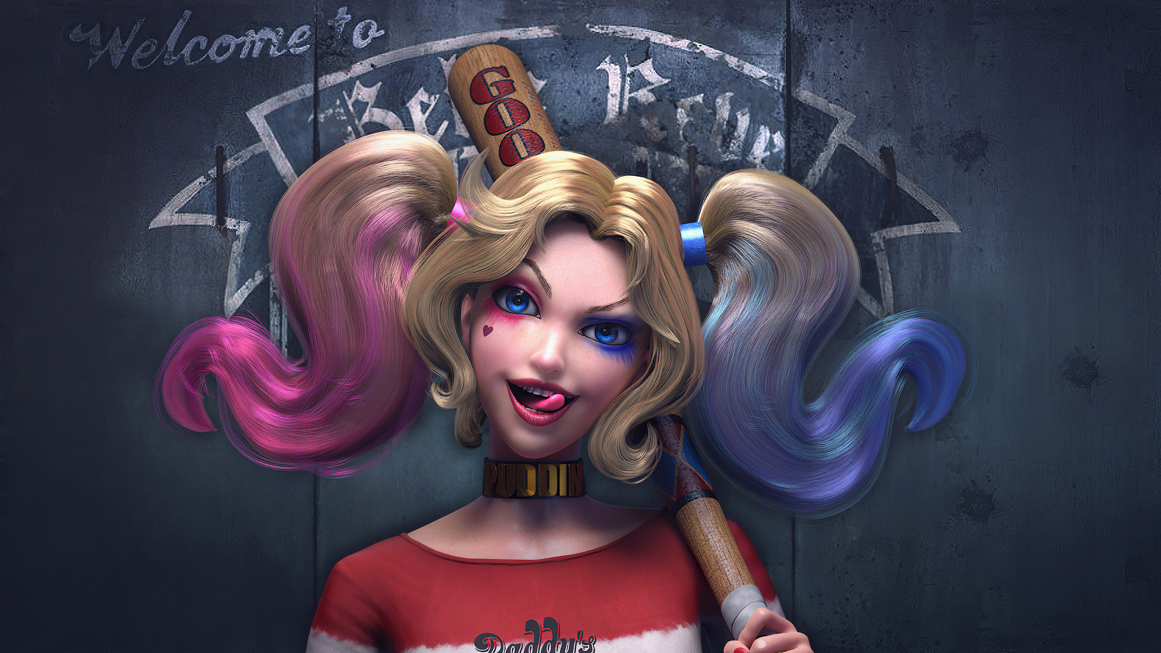 Download mobile wallpaper Blonde, Face, Blue Eyes, Comics, Harley Quinn, Dc Comics, Twintails for free.