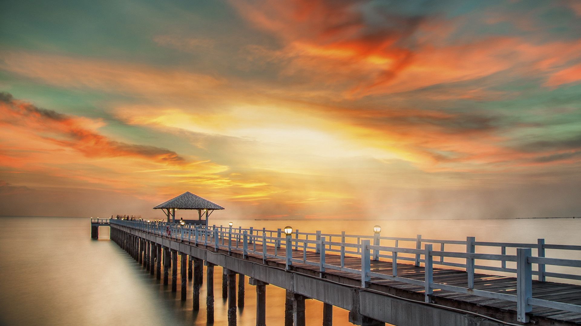 Handy-Wallpaper Seebrücke, Ozean, Meer, Sonnenuntergang, Menschengemacht kostenlos herunterladen.