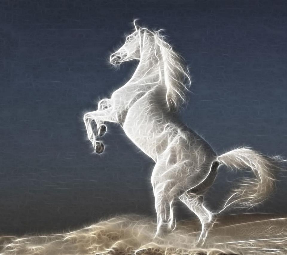 1197273 скачать картинку животные, лошадь, белый, фрактал, фракталь, жеребец - обои и заставки бесплатно