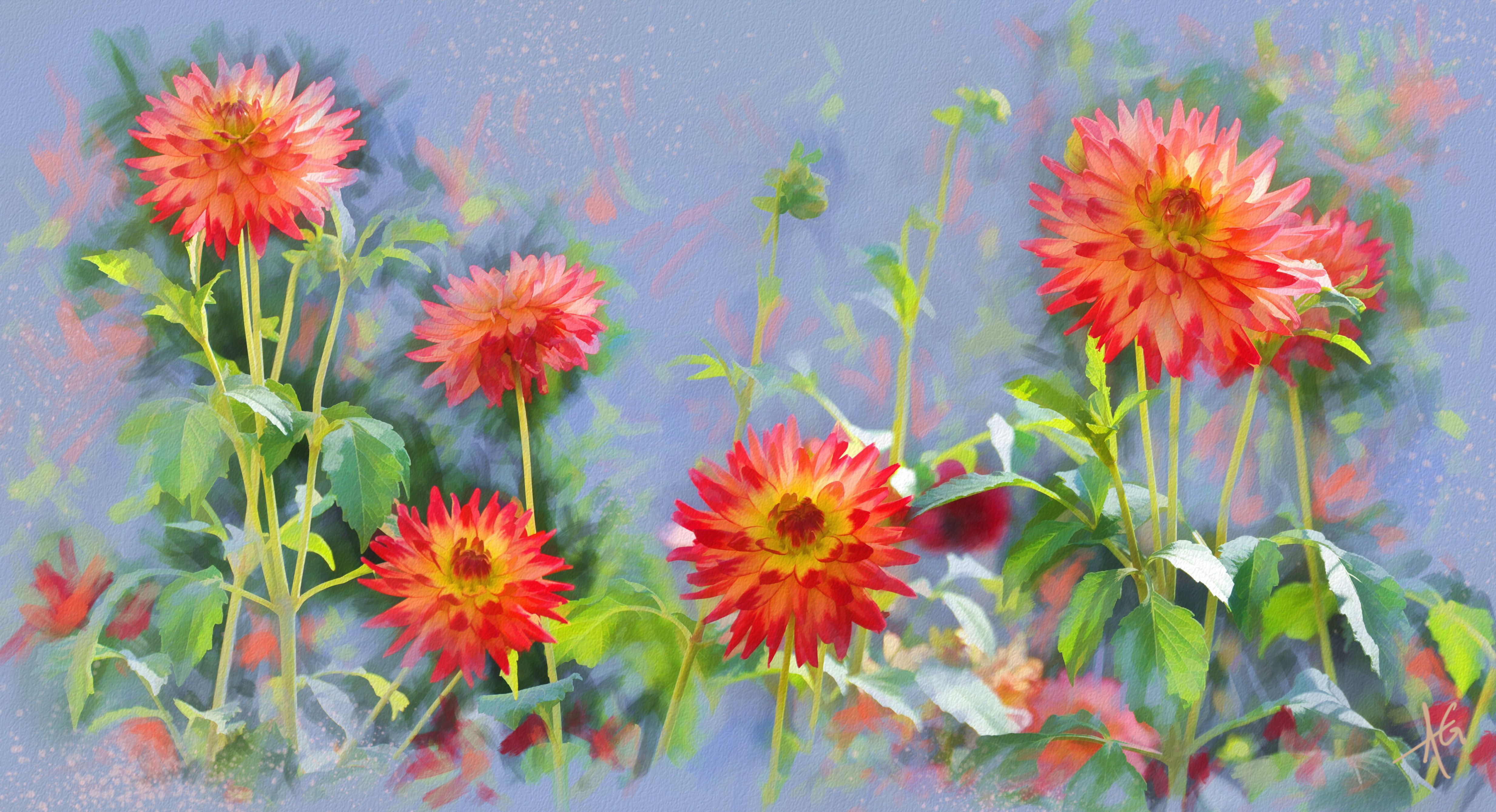 Free download wallpaper Flowers, Flower, Painting, Artistic, Dahlia on your PC desktop