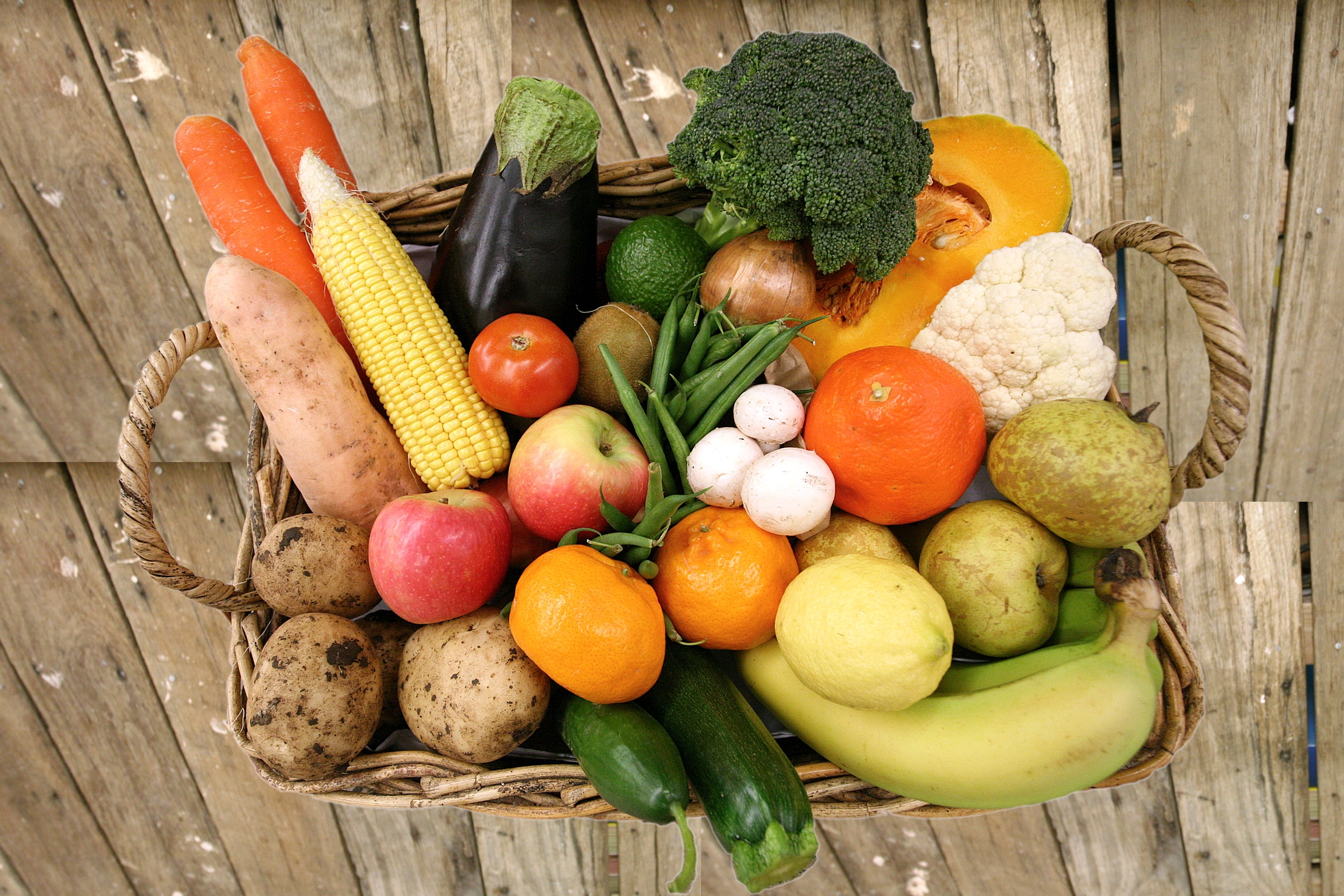 vegetables, fruits, food, basket