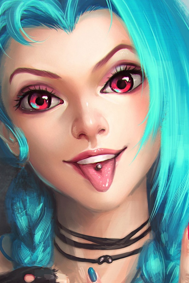 Download mobile wallpaper League Of Legends, Face, Piercing, Blue Hair, Red Eyes, Video Game, Jinx (League Of Legends) for free.
