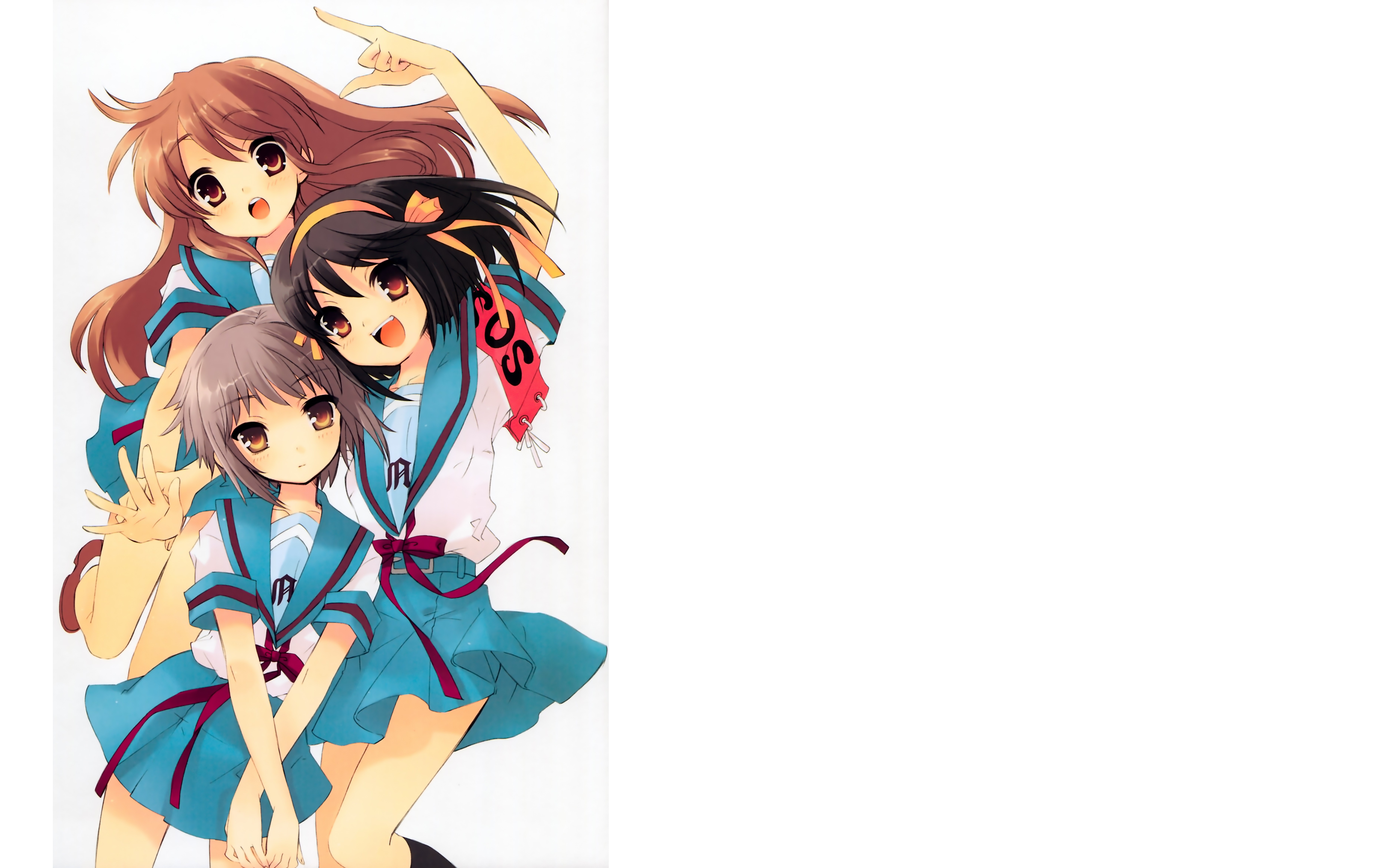 Download mobile wallpaper Anime, Skirt, School Uniform, Brown Eyes, Brown Hair, Short Hair, Haruhi Suzumiya, The Melancholy Of Haruhi Suzumiya, Yuki Nagato, Mikuru Asahina for free.