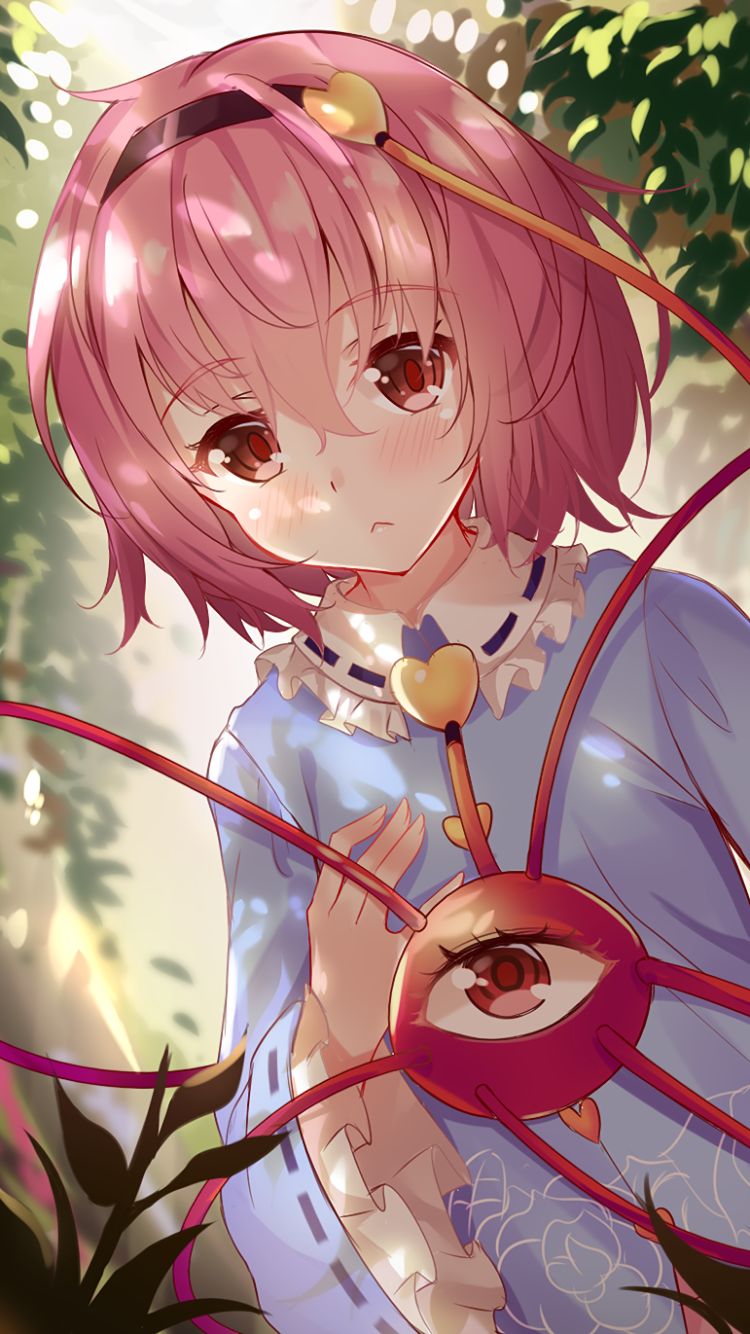 Download mobile wallpaper Anime, Pink Hair, Blush, Red Eyes, Touhou, Satori Komeiji for free.