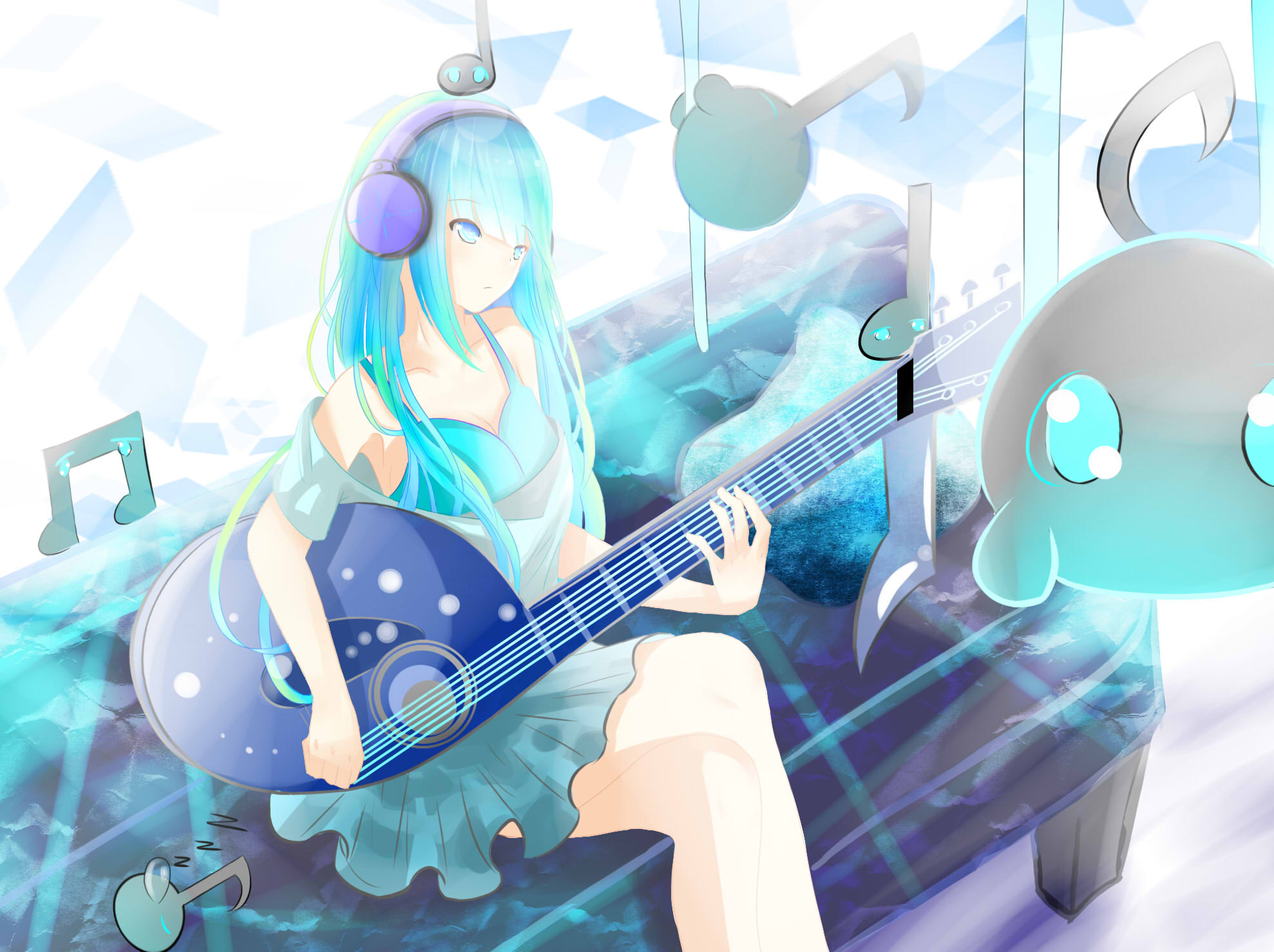 Free download wallpaper Music, Anime, Blue Eyes, Blue Hair on your PC desktop