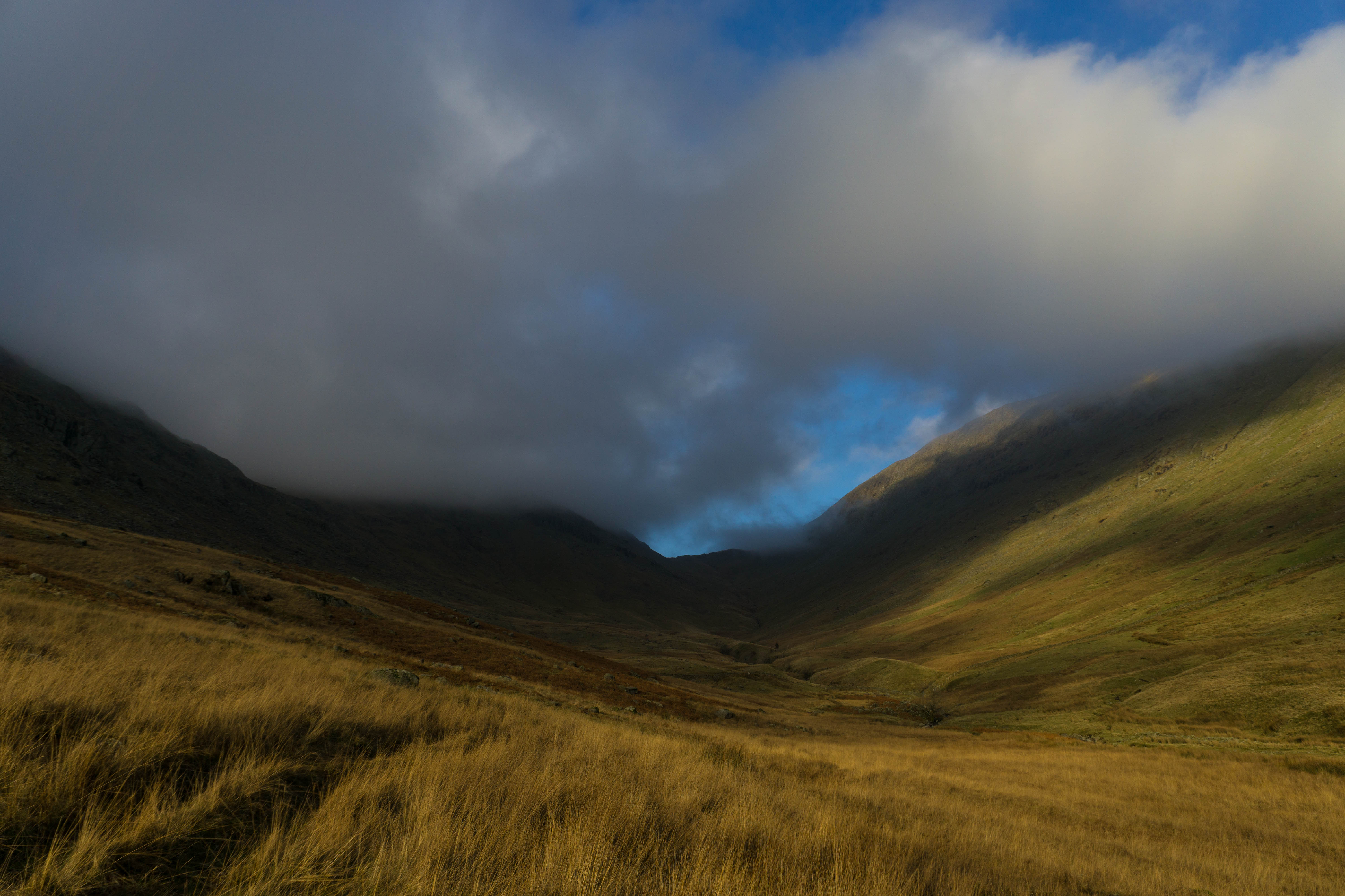 Free download wallpaper Grass, Clouds, Hills, Valley, Nature, Landscape on your PC desktop
