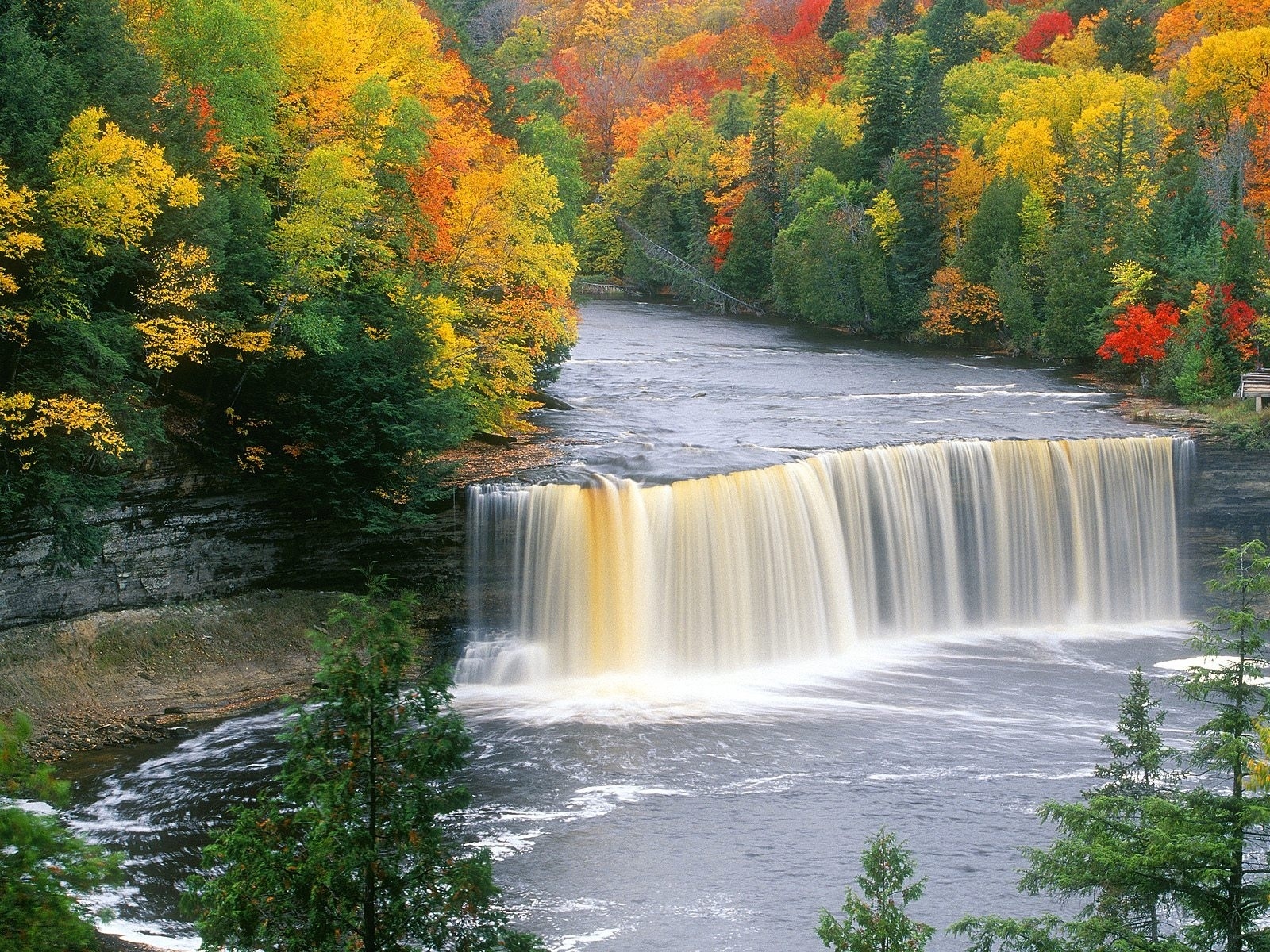 426331 завантажити картинку земля, водоспад, кольори, падіння, ліс, мічиган, природа, вода, водоспади - шпалери і заставки безкоштовно