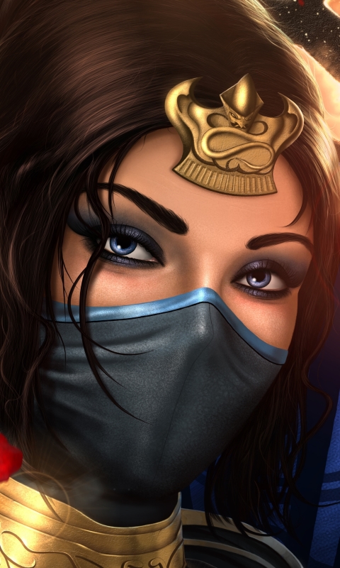 video game, mortal kombat, face, woman warrior, blue eyes, kitana (mortal kombat), brown hair, oriental