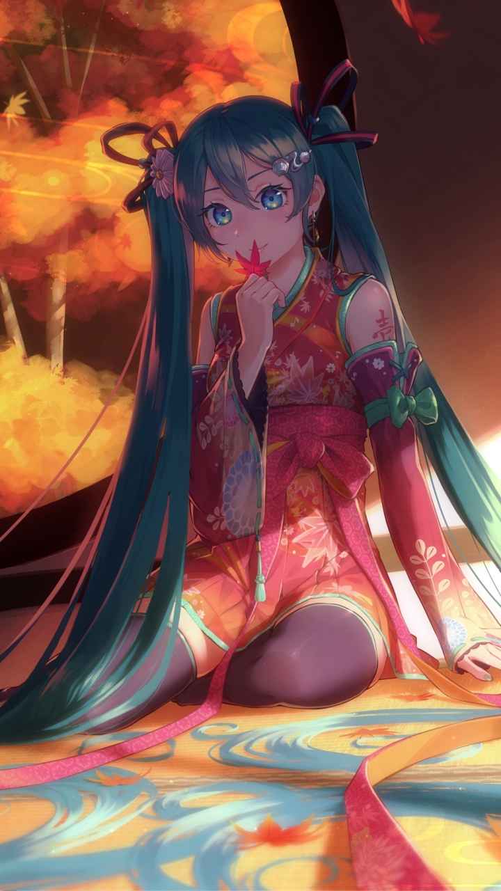 Descarga gratuita de fondo de pantalla para móvil de Vocaloid, Kimono, Ojos Azules, Animado, Pelo Largo, Pelo Azul, Hatsune Miku.