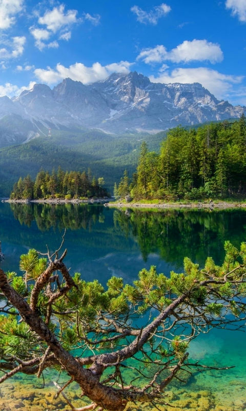 Скачать картинку Пейзаж, Гора, Озеро, Германия, Бавария, Земля/природа в телефон бесплатно.