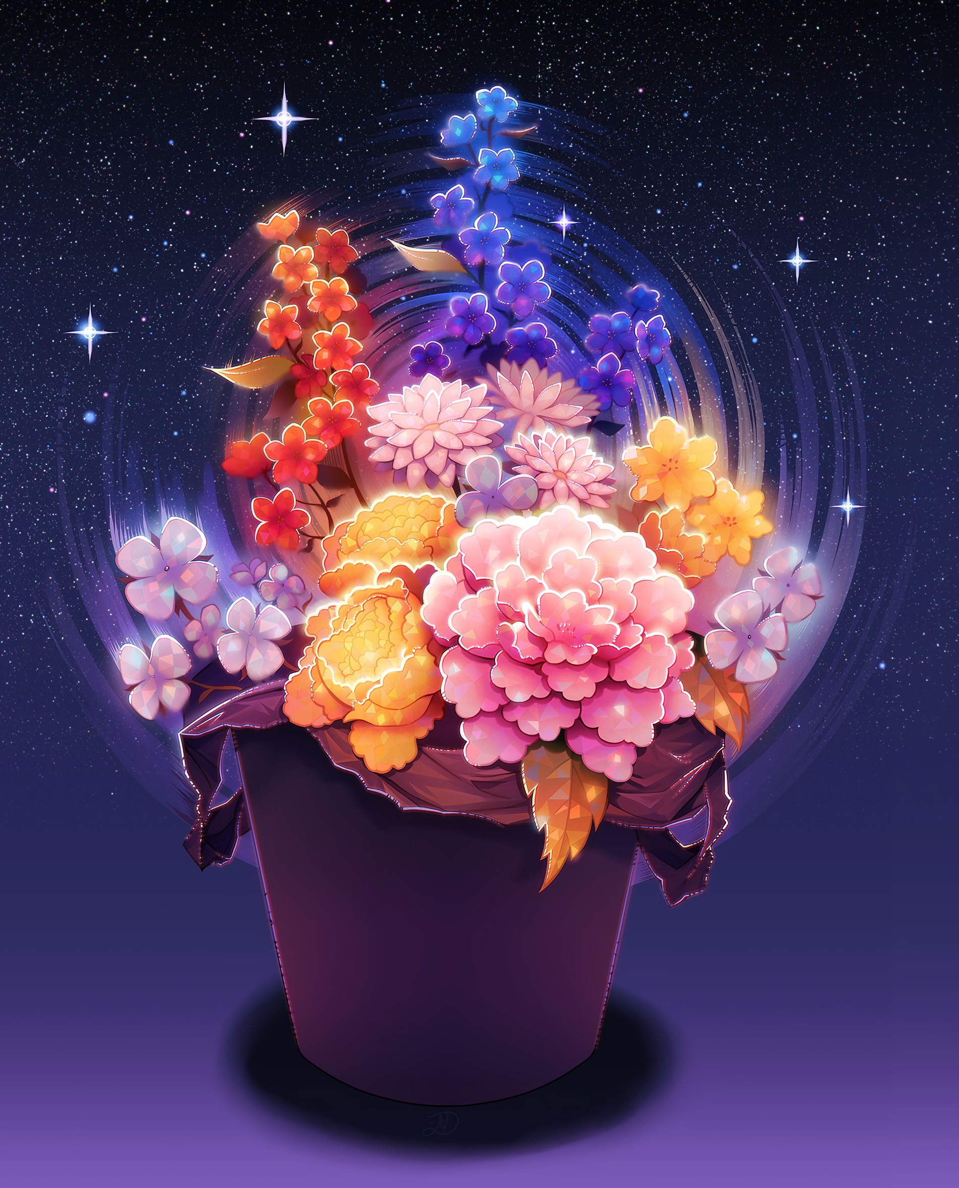 Laden Sie das Blumen, Sternenhimmel, Kunst, Sterne, Universum-Bild kostenlos auf Ihren PC-Desktop herunter