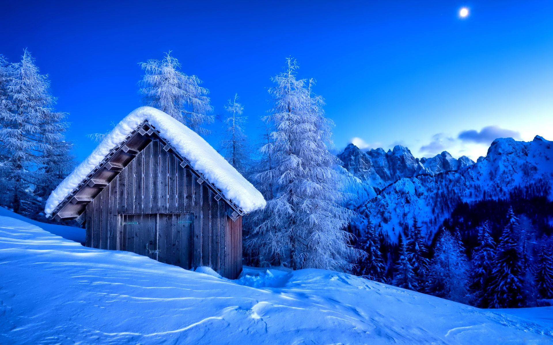 Free download wallpaper Winter, Nature, Snow, Mountain, Earth, Barn, Man Made on your PC desktop