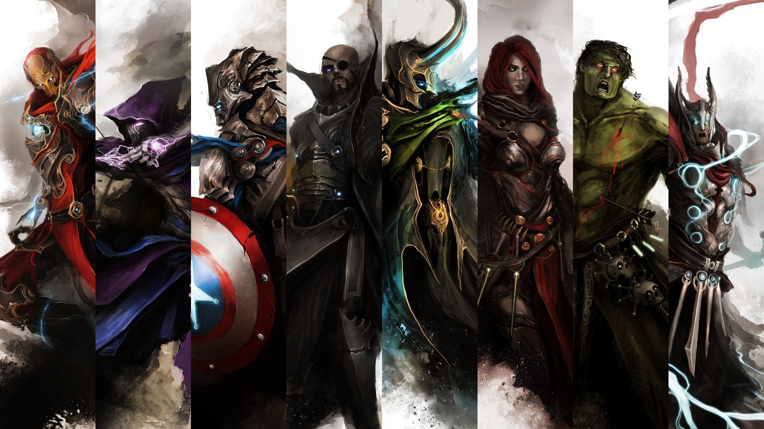 comics, the avengers, black widow, captain america, hawkeye, hulk, iron man, loki (marvel comics), nick fury, thor