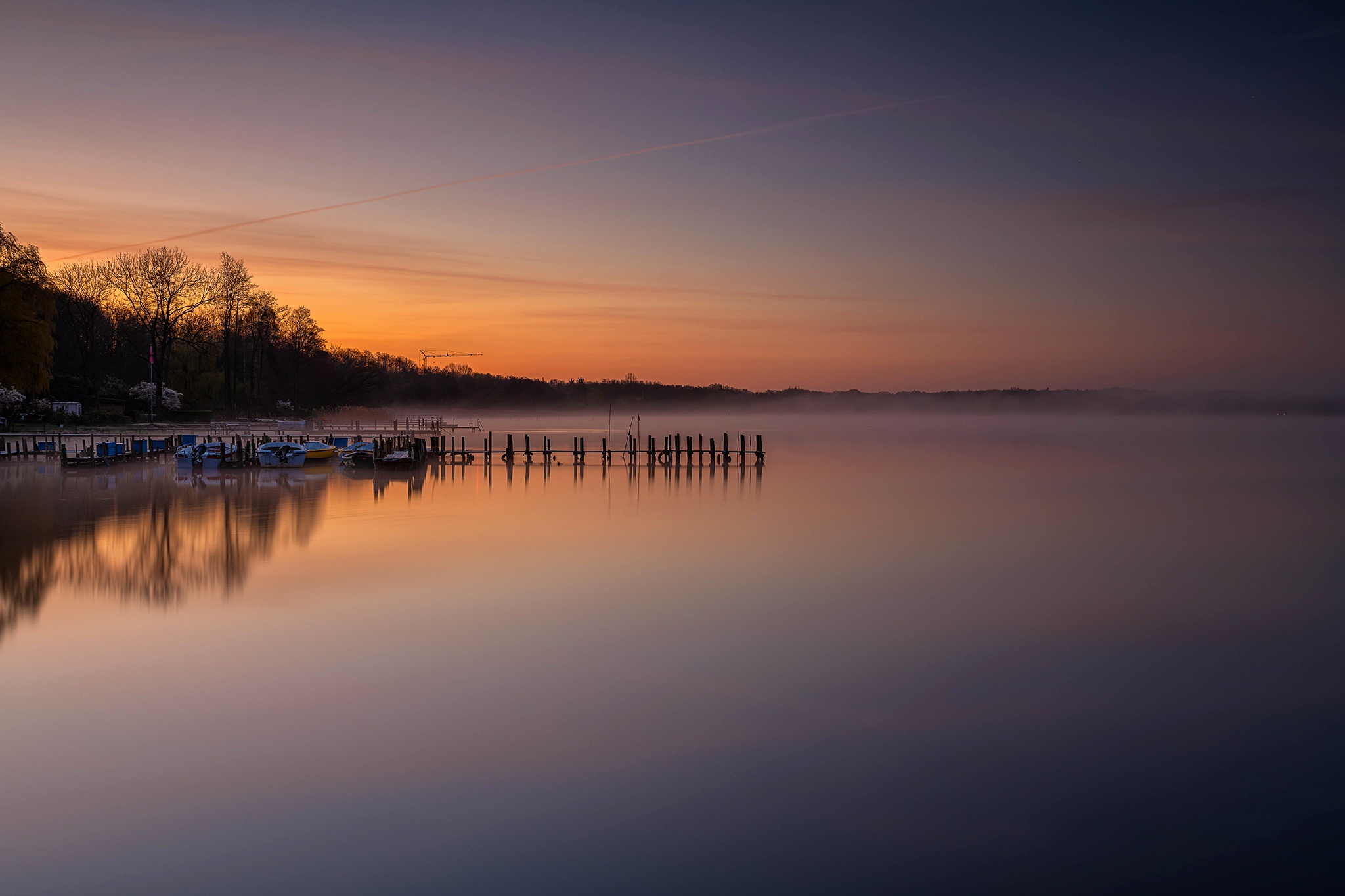 Download mobile wallpaper Landscape, Lake, Pier, Morning, Boat, Germany, Photography for free.