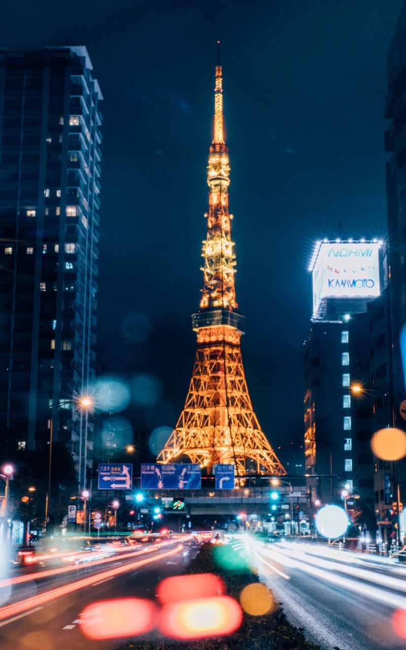 Download mobile wallpaper Night, City, Skyscraper, Building, Japan, Bokeh, Tokyo, Man Made, Time Lapse, Tokyo Tower for free.