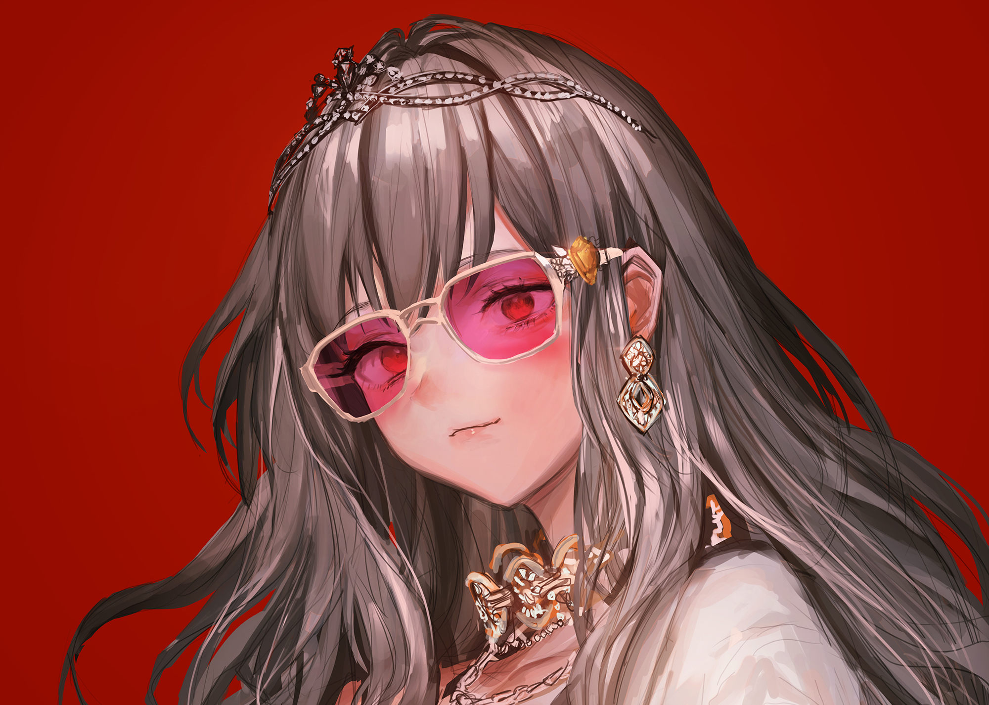 Download mobile wallpaper Anime, Jewelry, Sunglasses, Original, Brown Hair for free.
