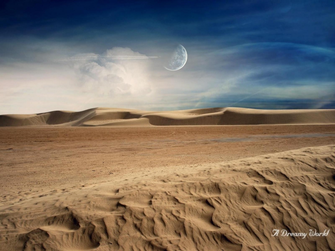Скачать обои бесплатно Облака, Песок, Пустыня, Луна, Пейзаж картинка на рабочий стол ПК