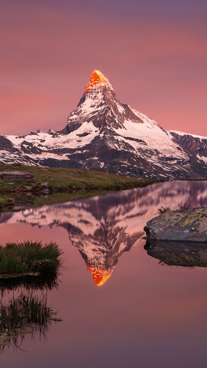 Download mobile wallpaper Landscape, Mountains, Mountain, Peak, Lake, Reflection, Earth, Matterhorn for free.