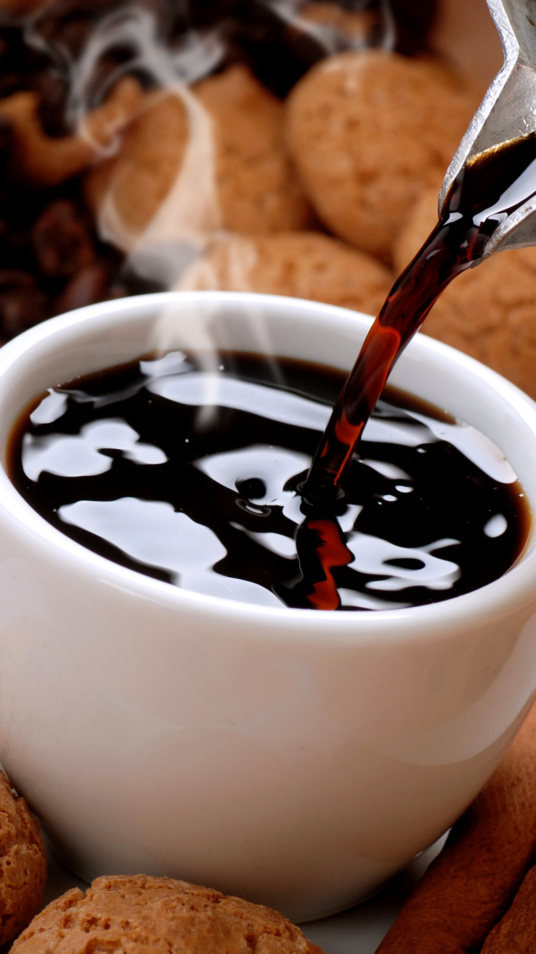 Download mobile wallpaper Food, Coffee, Cinnamon, Cup, Coffee Beans, Biscuit for free.