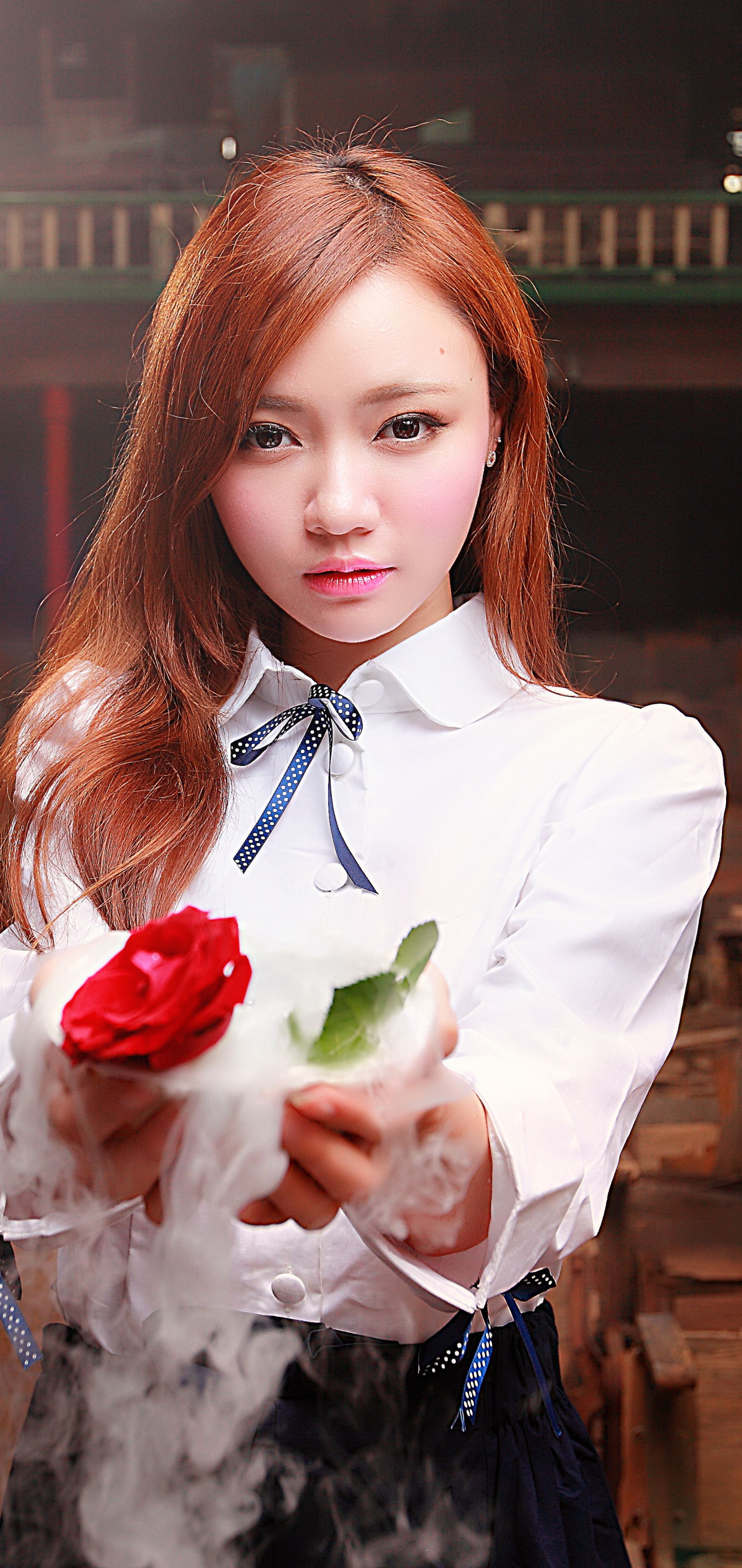 Download mobile wallpaper Rose, Redhead, Model, Women, Asian, Brown Eyes for free.