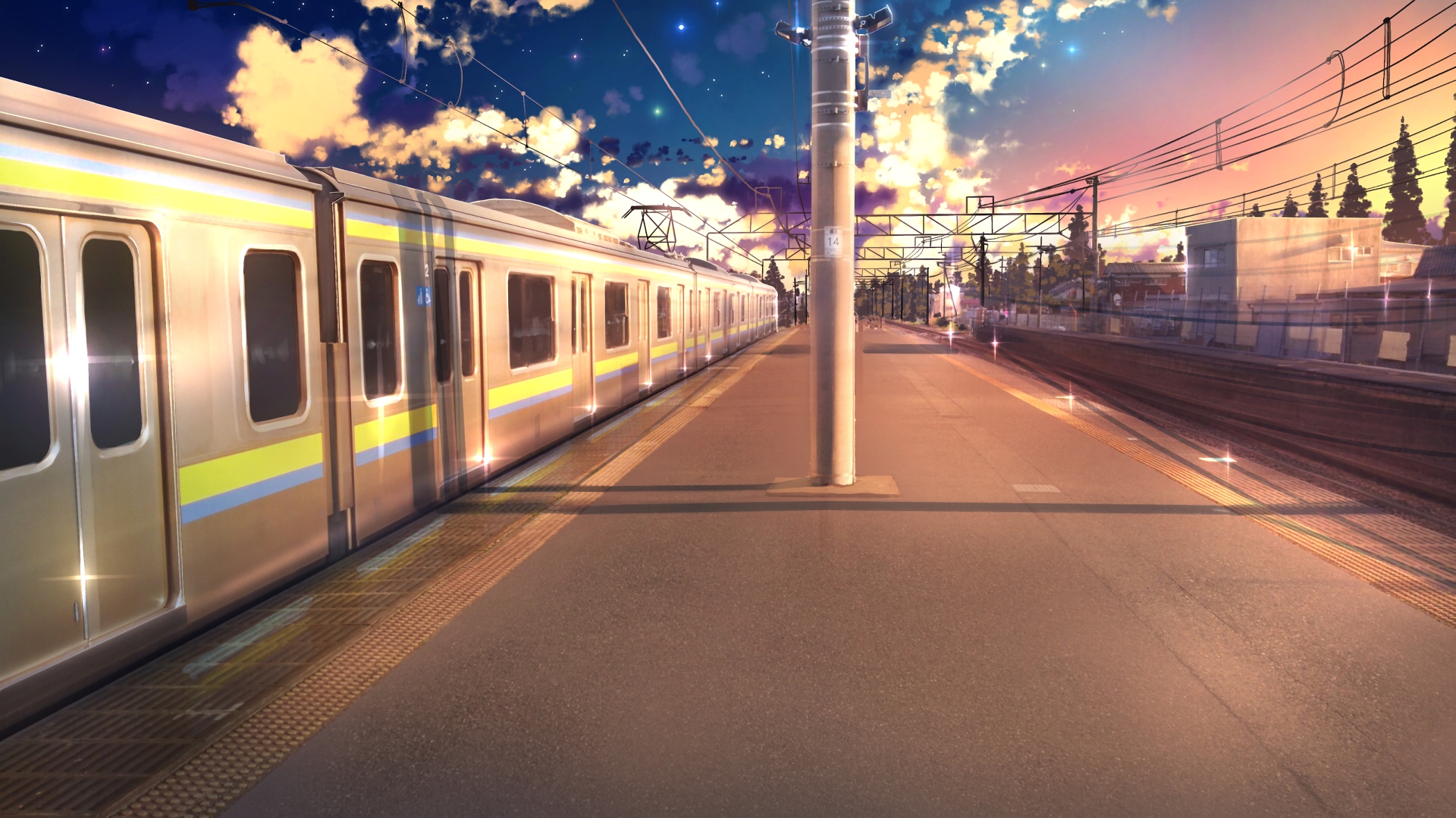 Скачать картинку Аниме, Поезд, Железнодорожная Станция, Оригинал в телефон бесплатно.