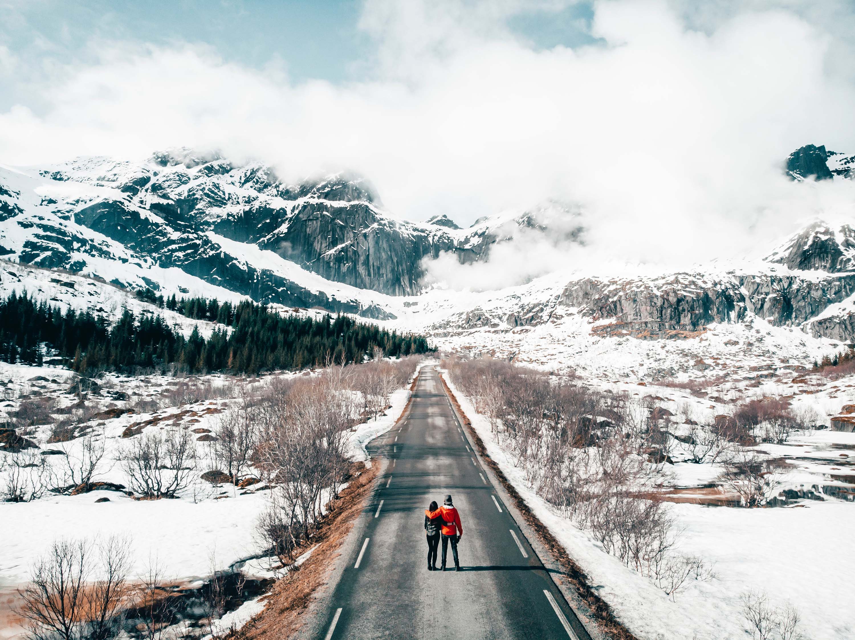 Download mobile wallpaper People, Winter, Mountain, Road, Photography for free.