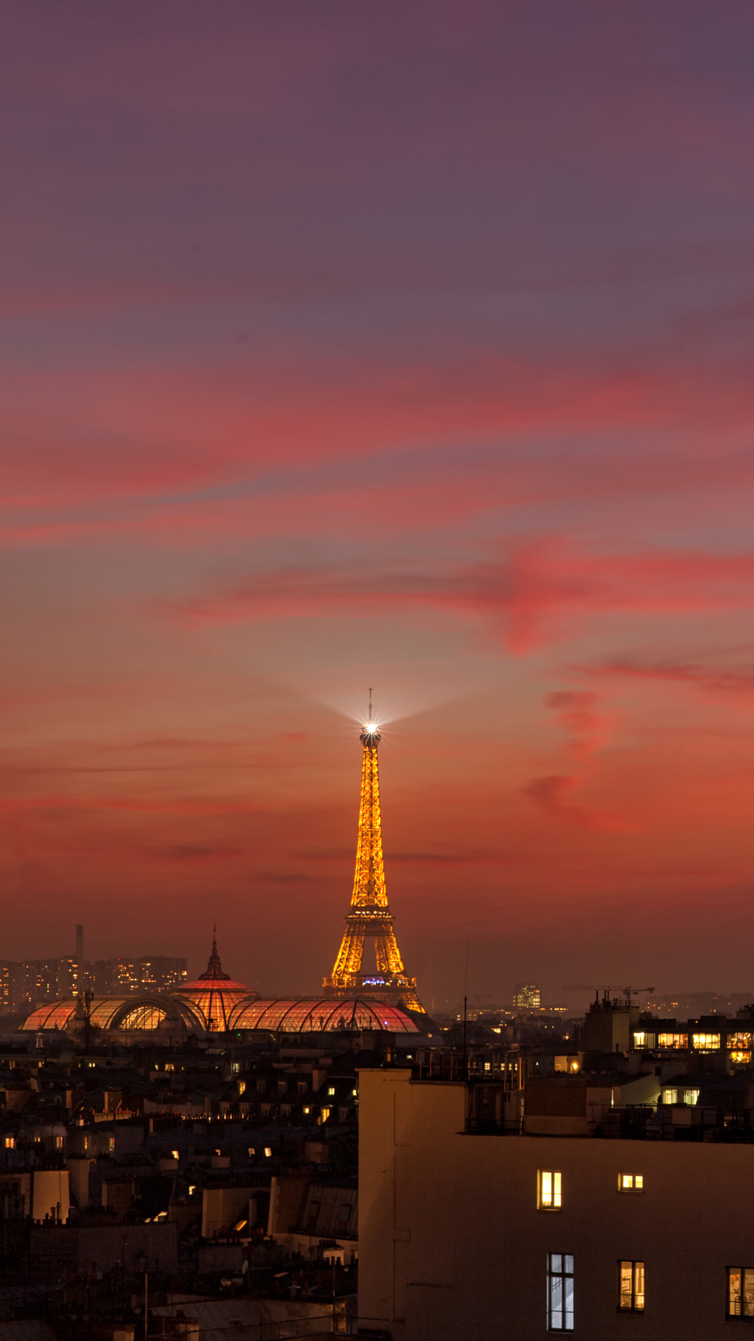 Download mobile wallpaper Cities, Sunset, Twilight, Paris, Eiffel Tower, Man Made for free.