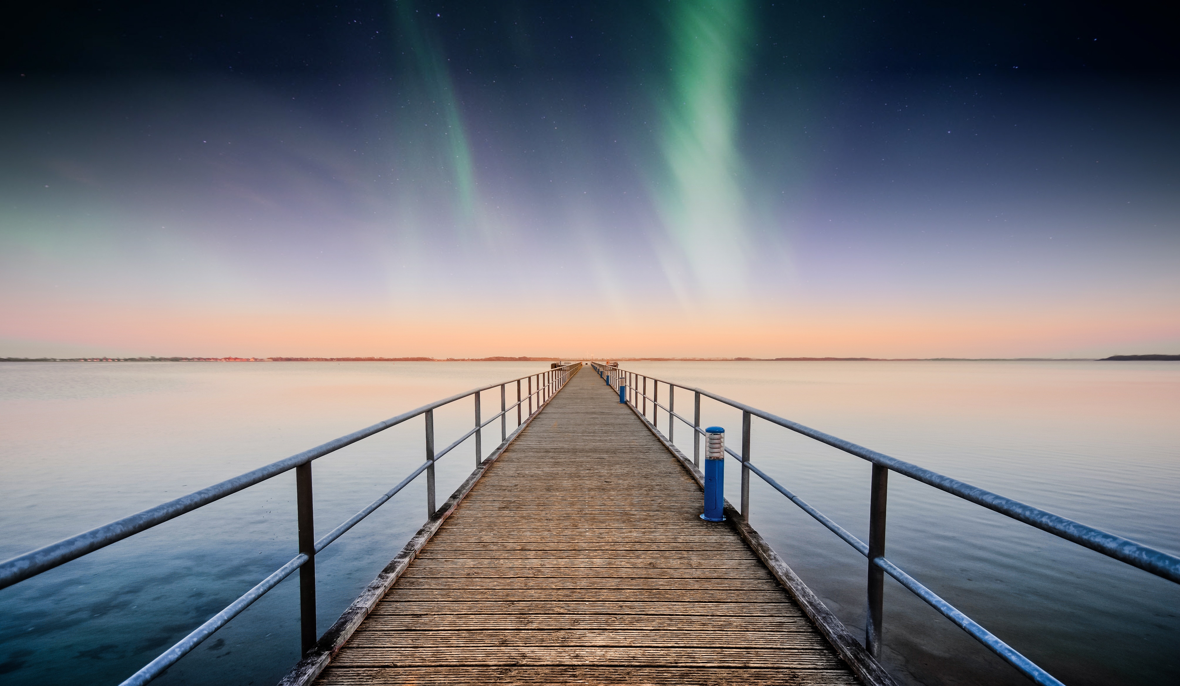 aurora borealis, nature, sky, stars, horizon, pier, northern lights 4K for PC