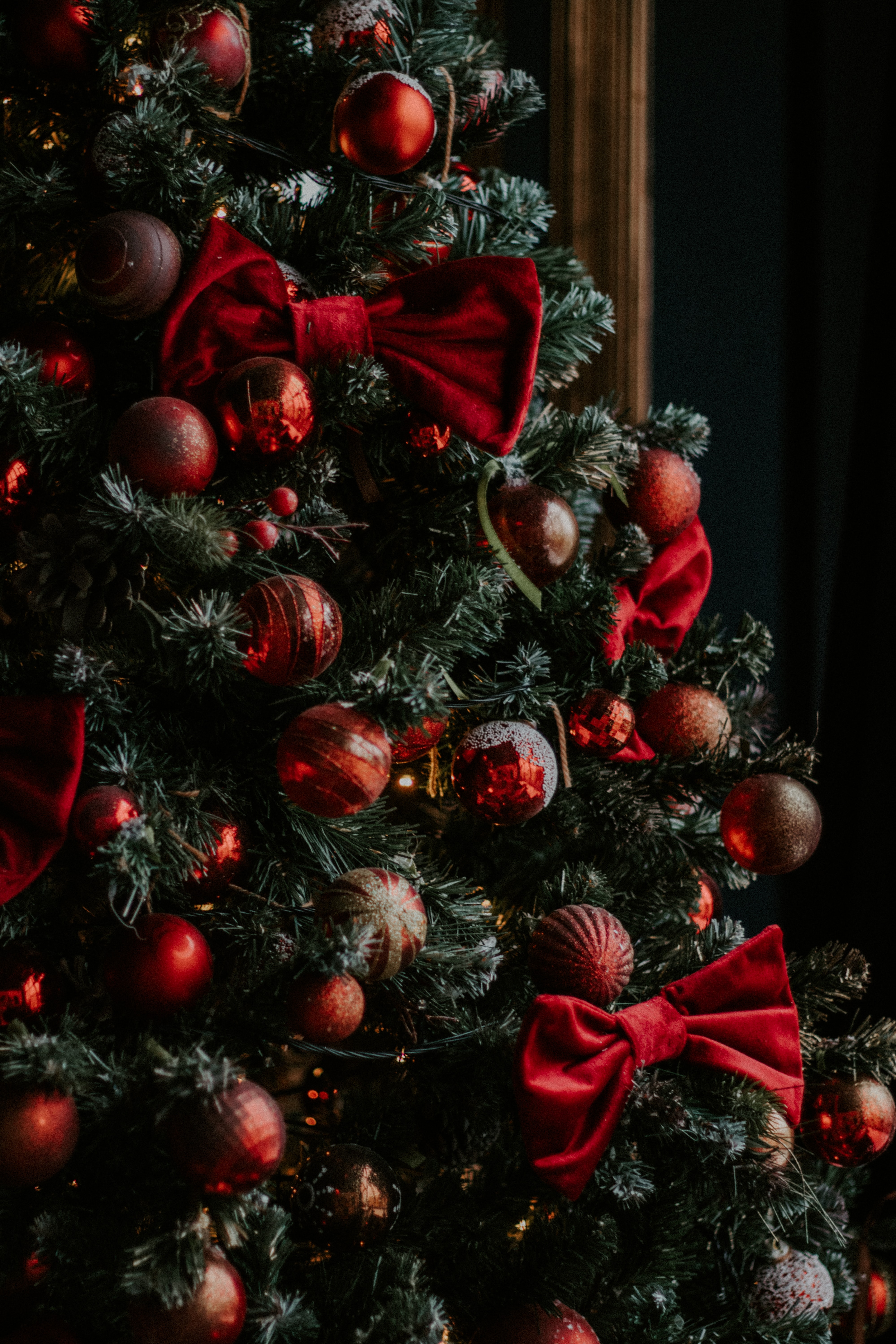 christmas tree, christmas, garlands, new year, balls, holidays, decorations, garland, bows