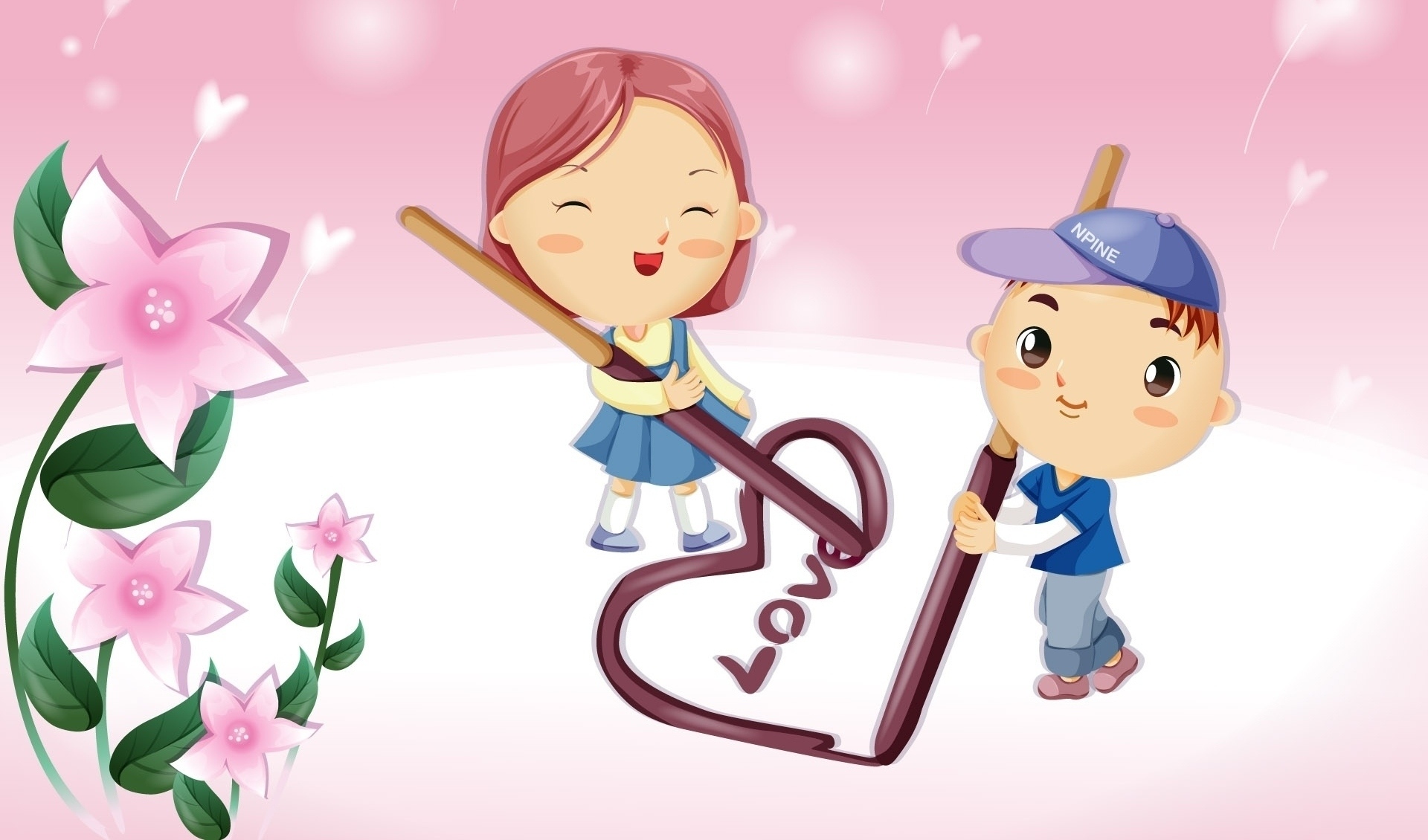 Free download wallpaper Pink, Love, Flower, Smile, Heart, Artistic, Child on your PC desktop