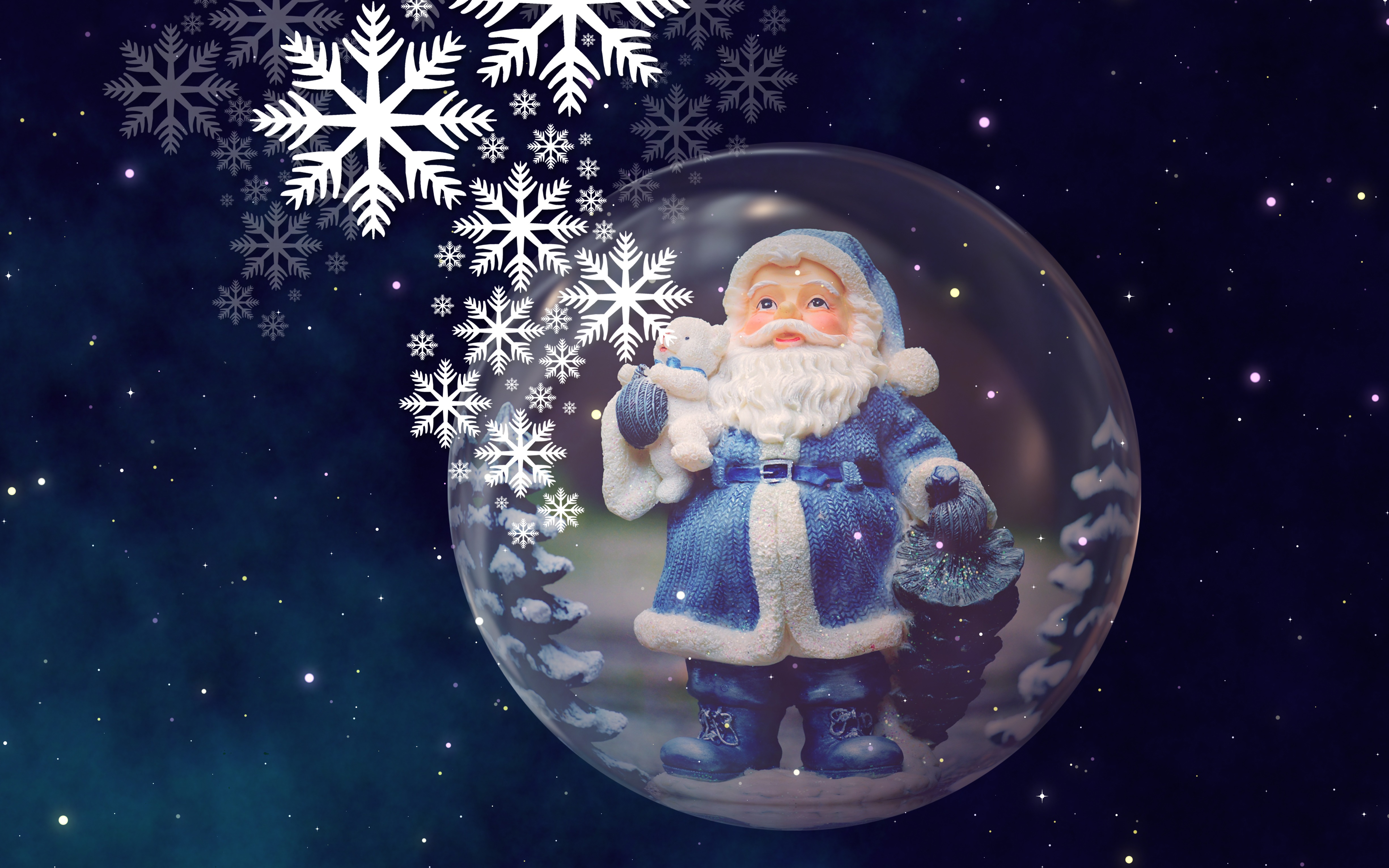 Скачать обои бесплатно Небо, Пузыри, Ночь, Снежинки, Рождество, Праздничные, Санта картинка на рабочий стол ПК