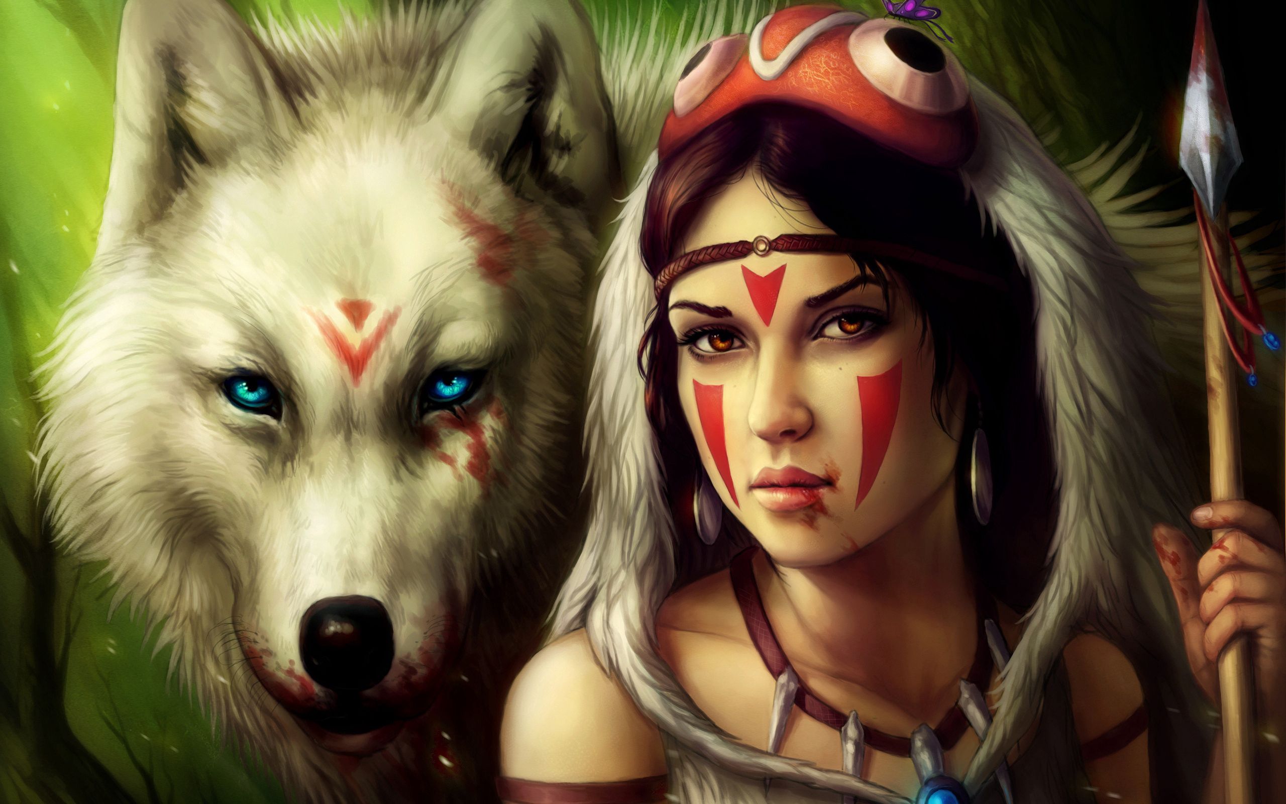 fantasy, wolf, girl, warrior, spear