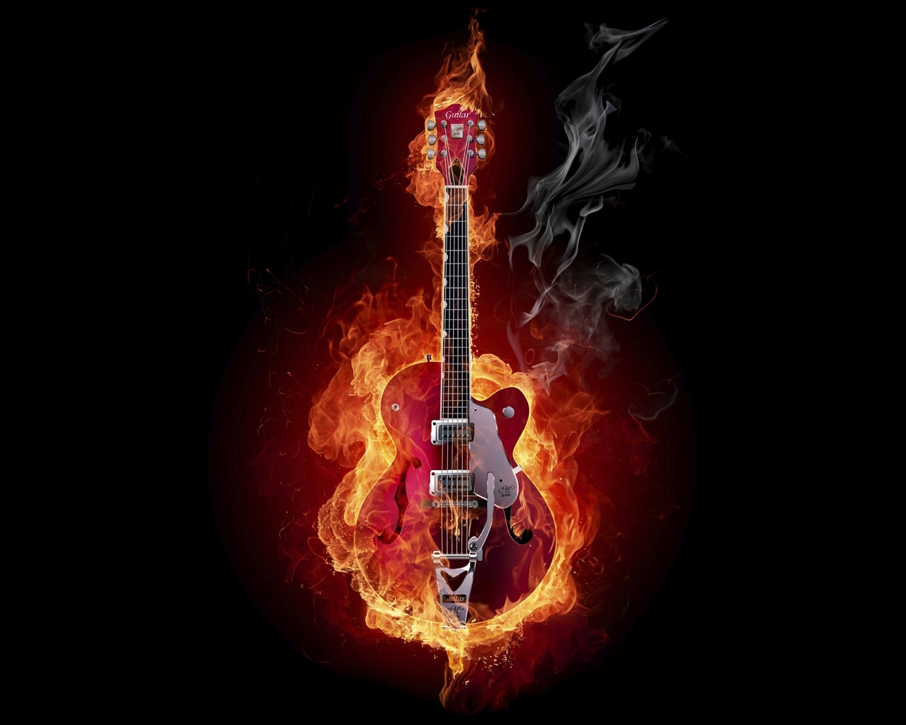 fire, black, guitars, art, tools, music, objects Full HD