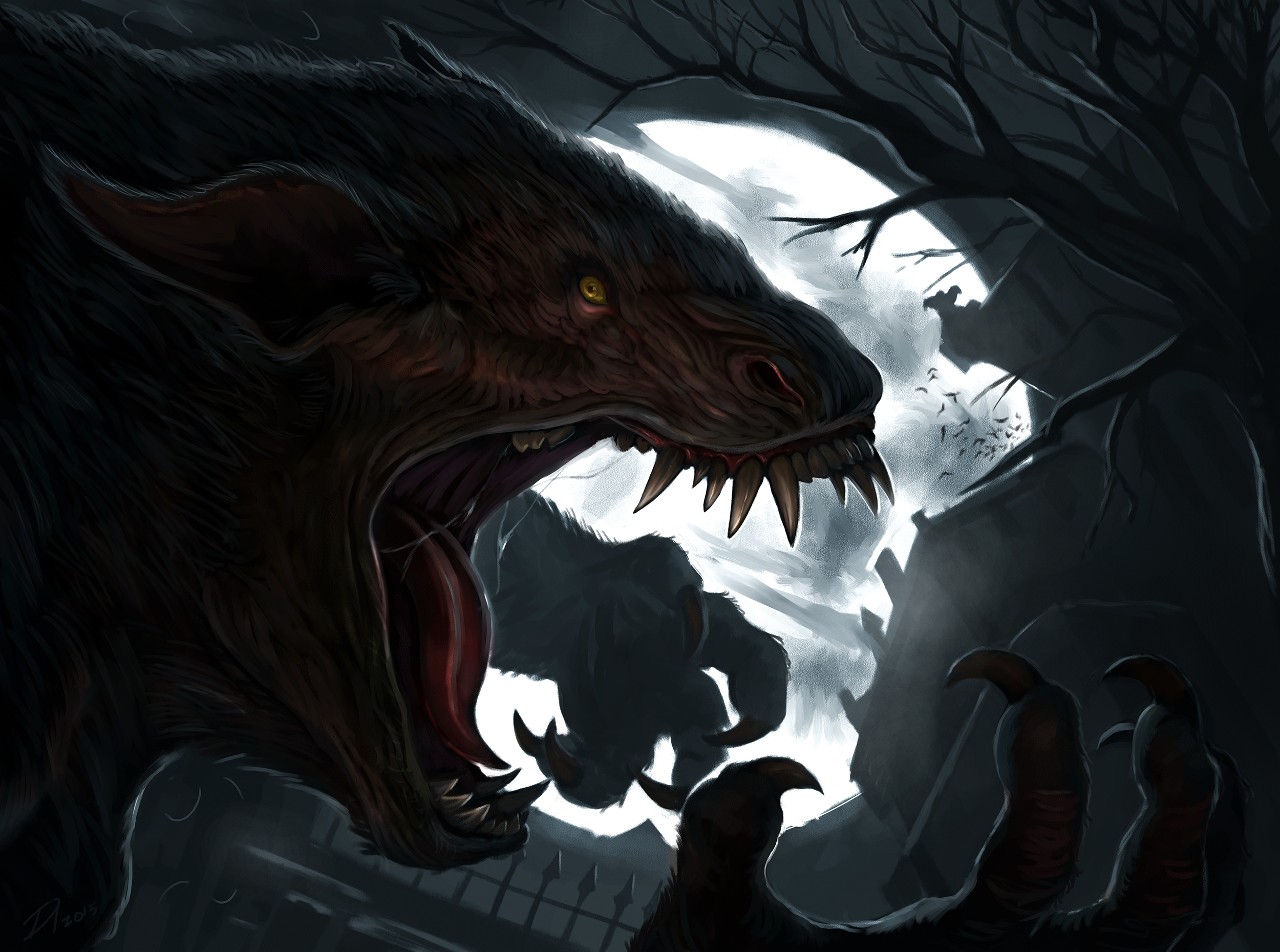 Download mobile wallpaper Night, Moon, Dark, Creature, Werewolf for free.