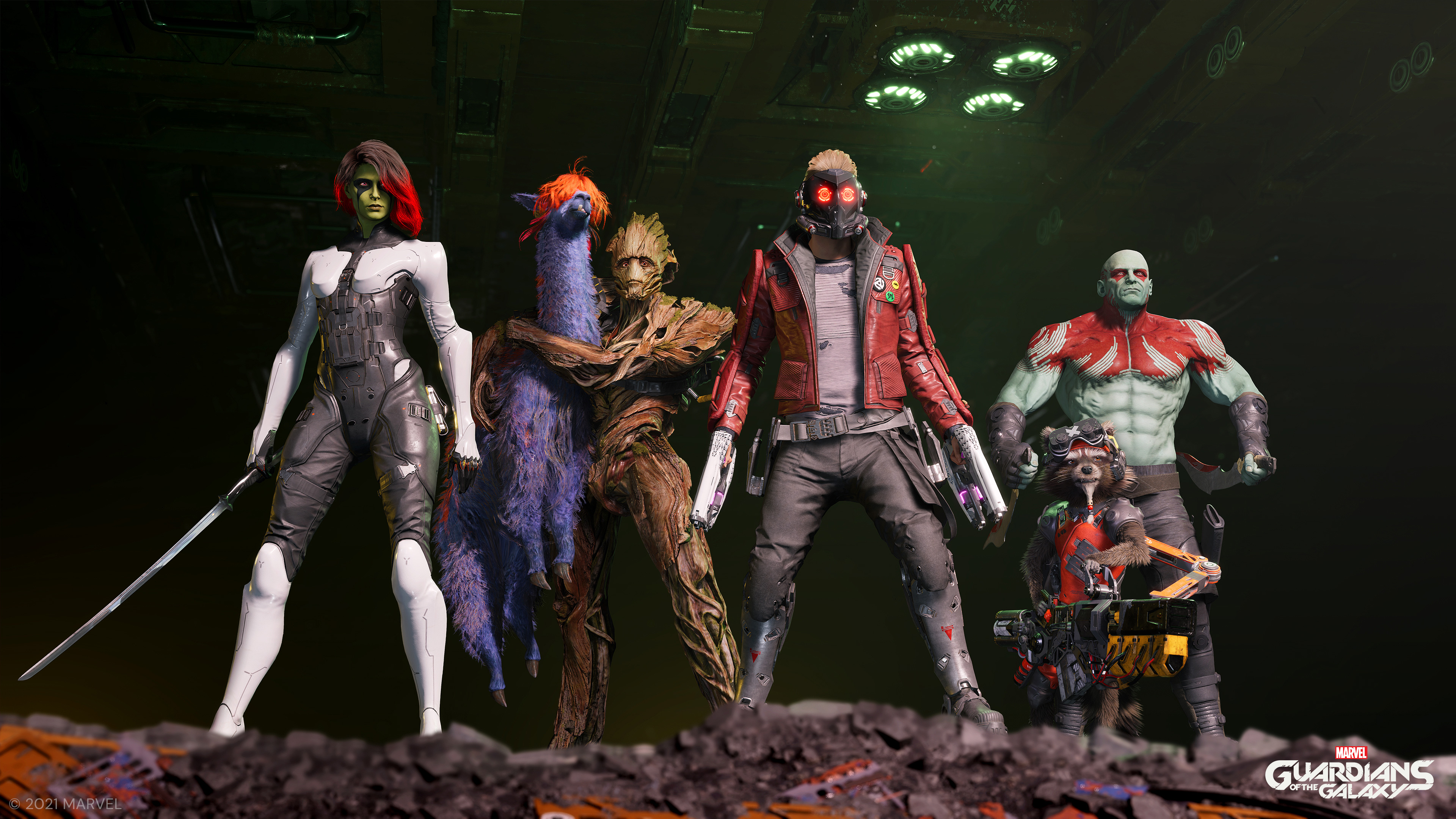 marvel's guardians of the galaxy, video game, drax the destroyer, gamora, groot, rocket raccoon, star lord
