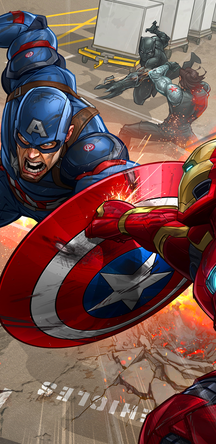 Download mobile wallpaper Iron Man, Captain America, Comics, Superhero, Black Panther (Marvel Comics), Winter Soldier, Captain America: Civil War for free.