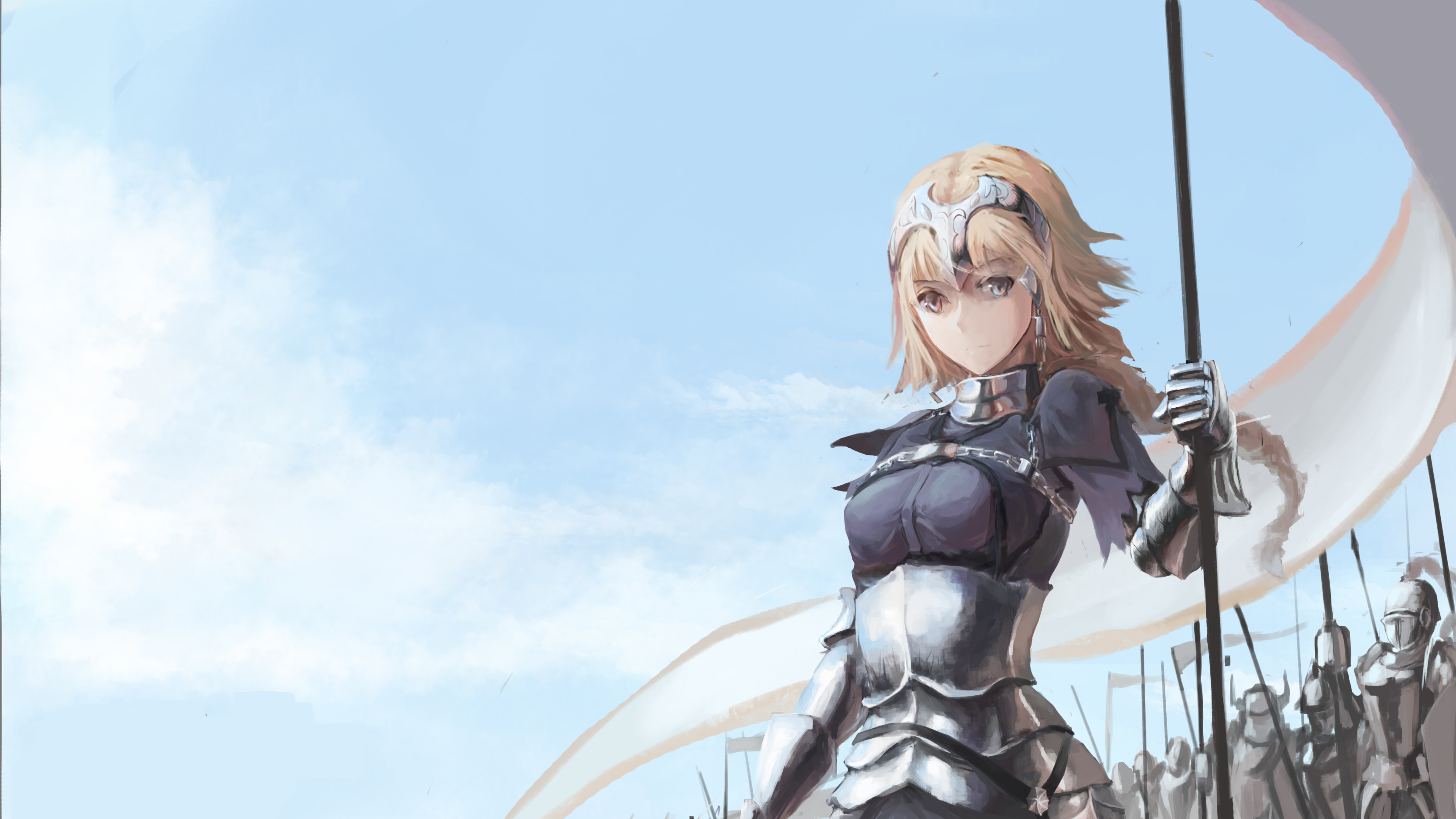Free download wallpaper Anime, Blonde, Flag, Knight, Blue Eyes, Long Hair, Woman Warrior, Fate/grand Order, Jeanne D'arc (Fate Series), Ruler (Fate/apocrypha), Fate Series on your PC desktop