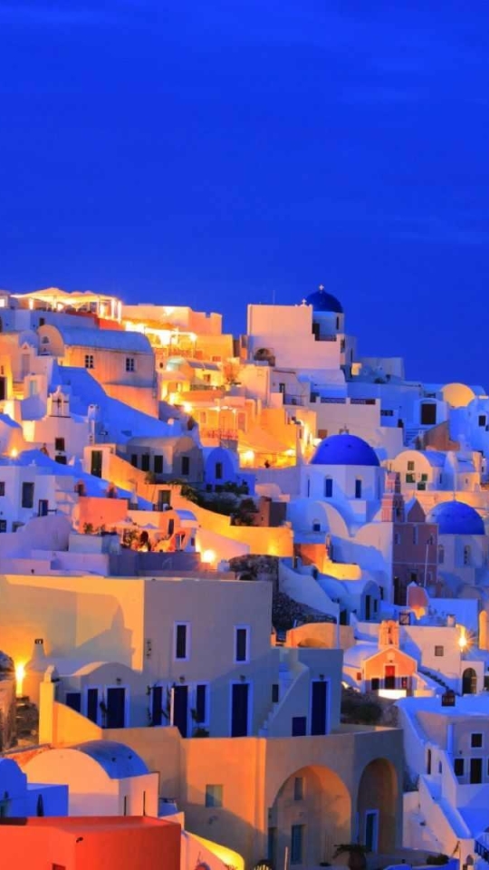 Baixar papel de parede para celular de Cidades, Noite, Santorini, Feito Pelo Homem gratuito.
