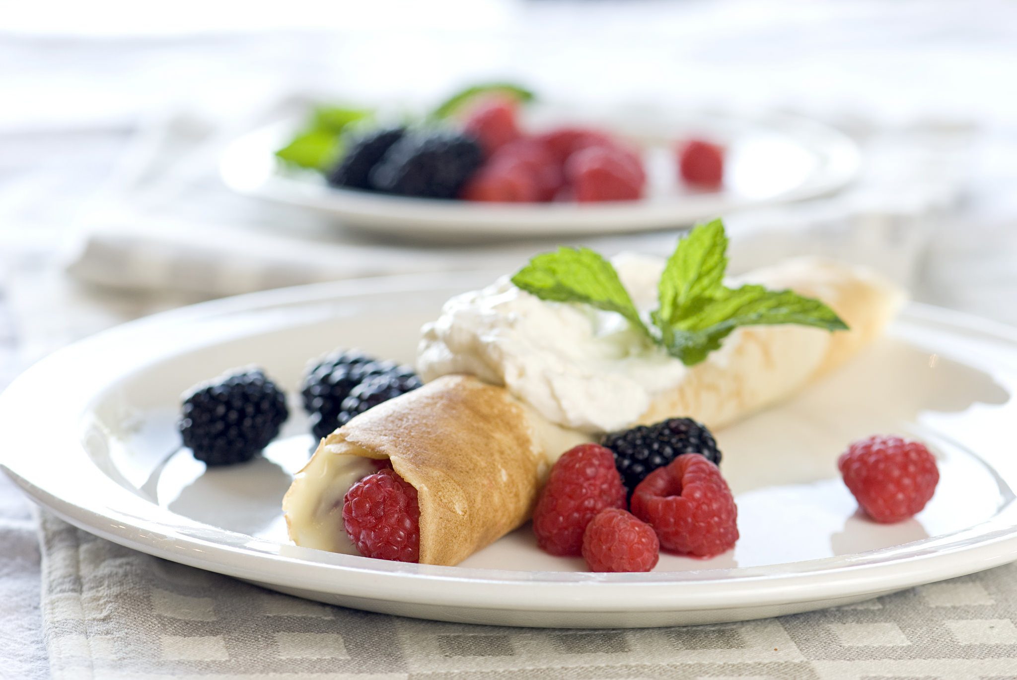 Download mobile wallpaper Food, Dessert, Raspberry, Blackberry, Berry, Fruit, Crêpe for free.