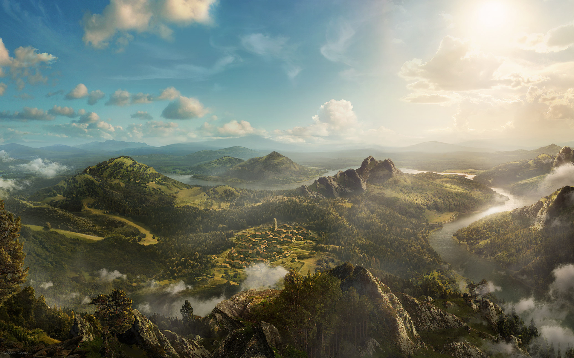 Free download wallpaper Landscape, Mountain, Forest, Tree, Fog, Earth, Cloud on your PC desktop