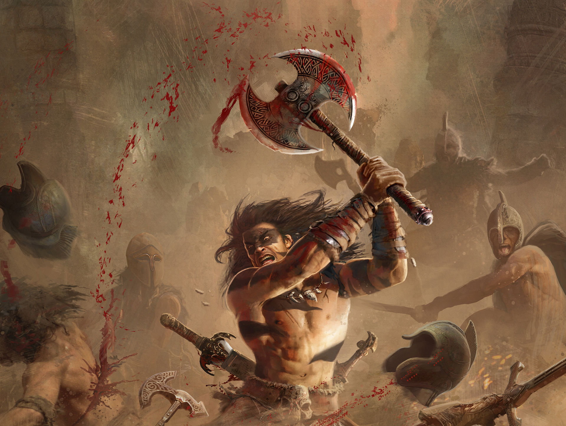 Download mobile wallpaper Fantasy, Weapon, Blood, Warrior, Battle, Axe, Barbarian for free.