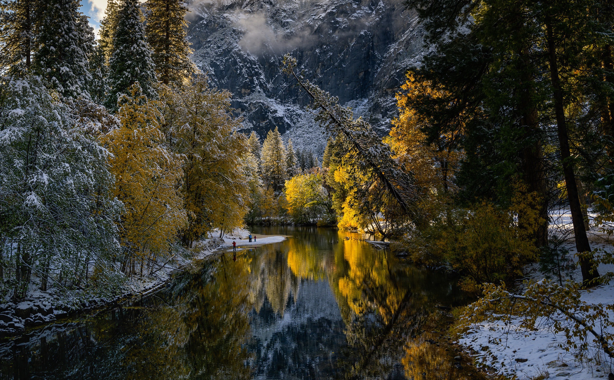 Download mobile wallpaper Mountain, Reflection, Fall, Earth, River for free.
