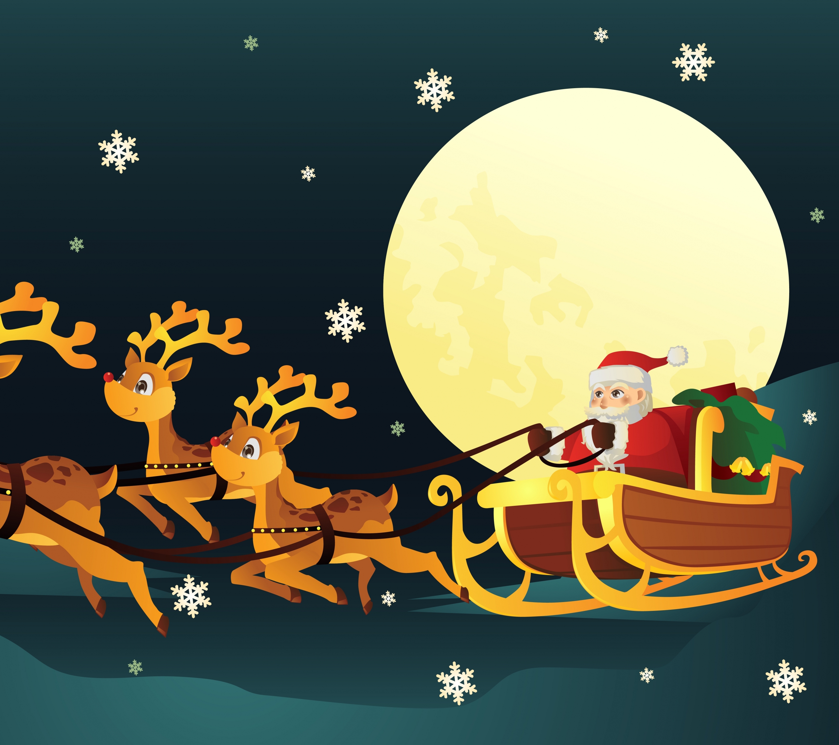 Laden Sie das Feiertage, Weihnachtsmann, Weihnachten, Schlitten, Rentier-Bild kostenlos auf Ihren PC-Desktop herunter
