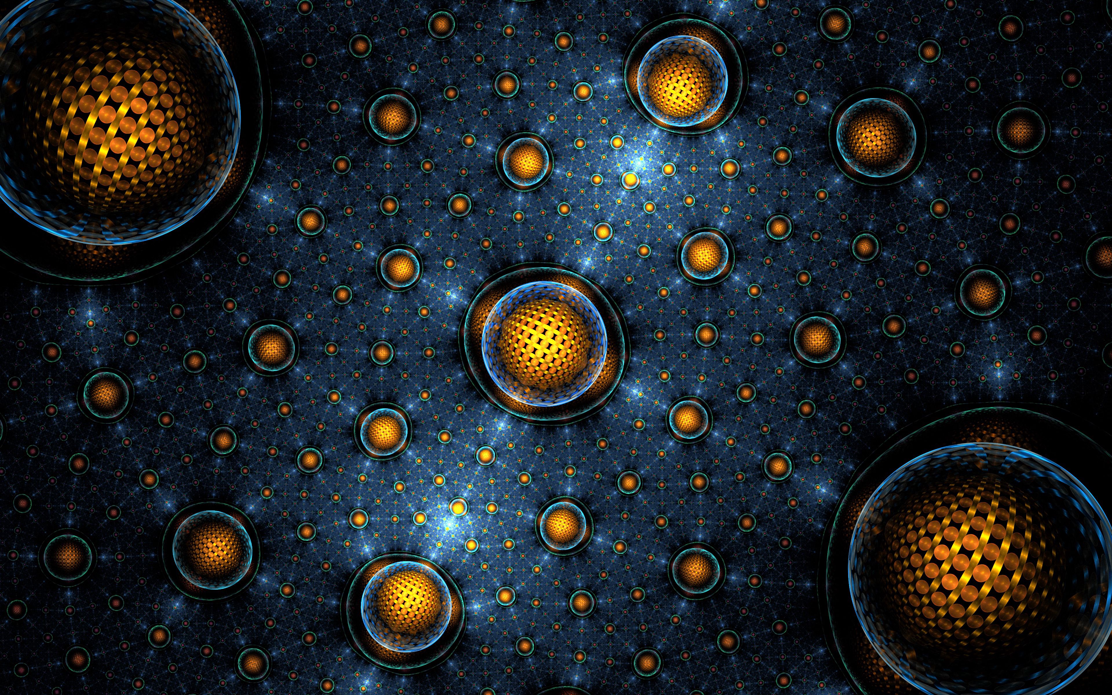 sphere, balls, glow, spheres, fractal, abstract, grid HD wallpaper