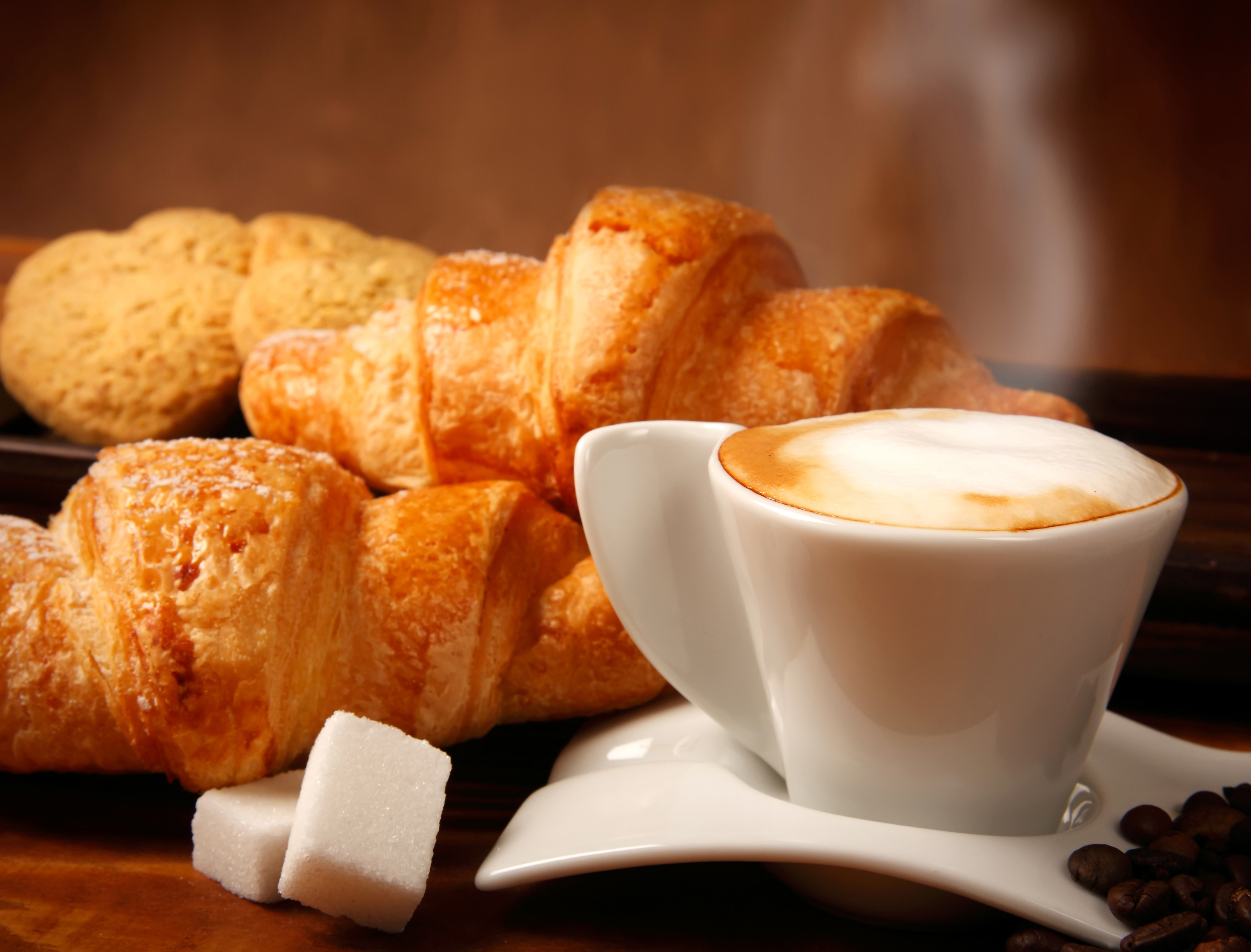 Baixar papel de parede para celular de Comida, Café, Xícara, Açúcar, Croissant gratuito.