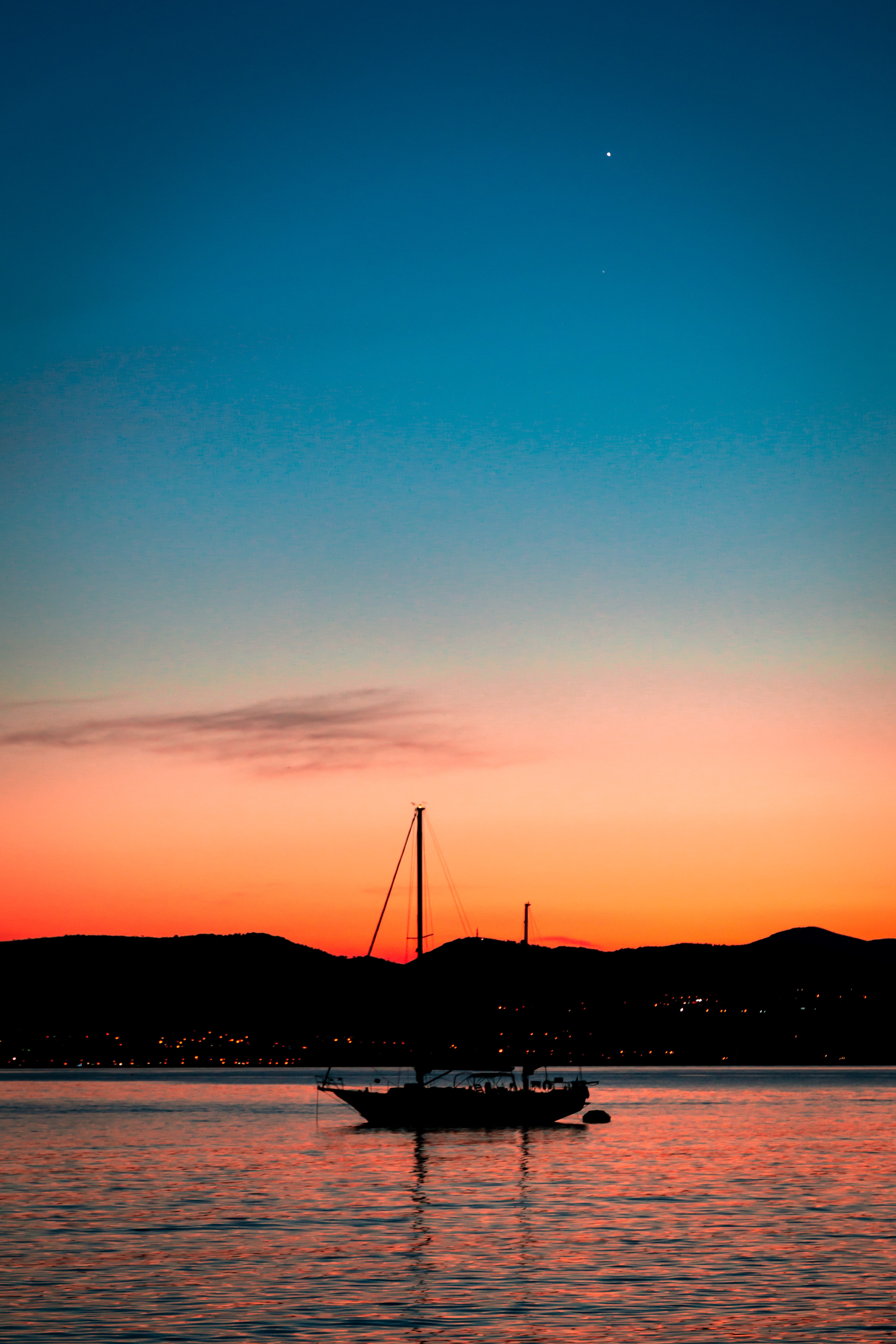 sunset, dark, sky, sea, silhouette, sail