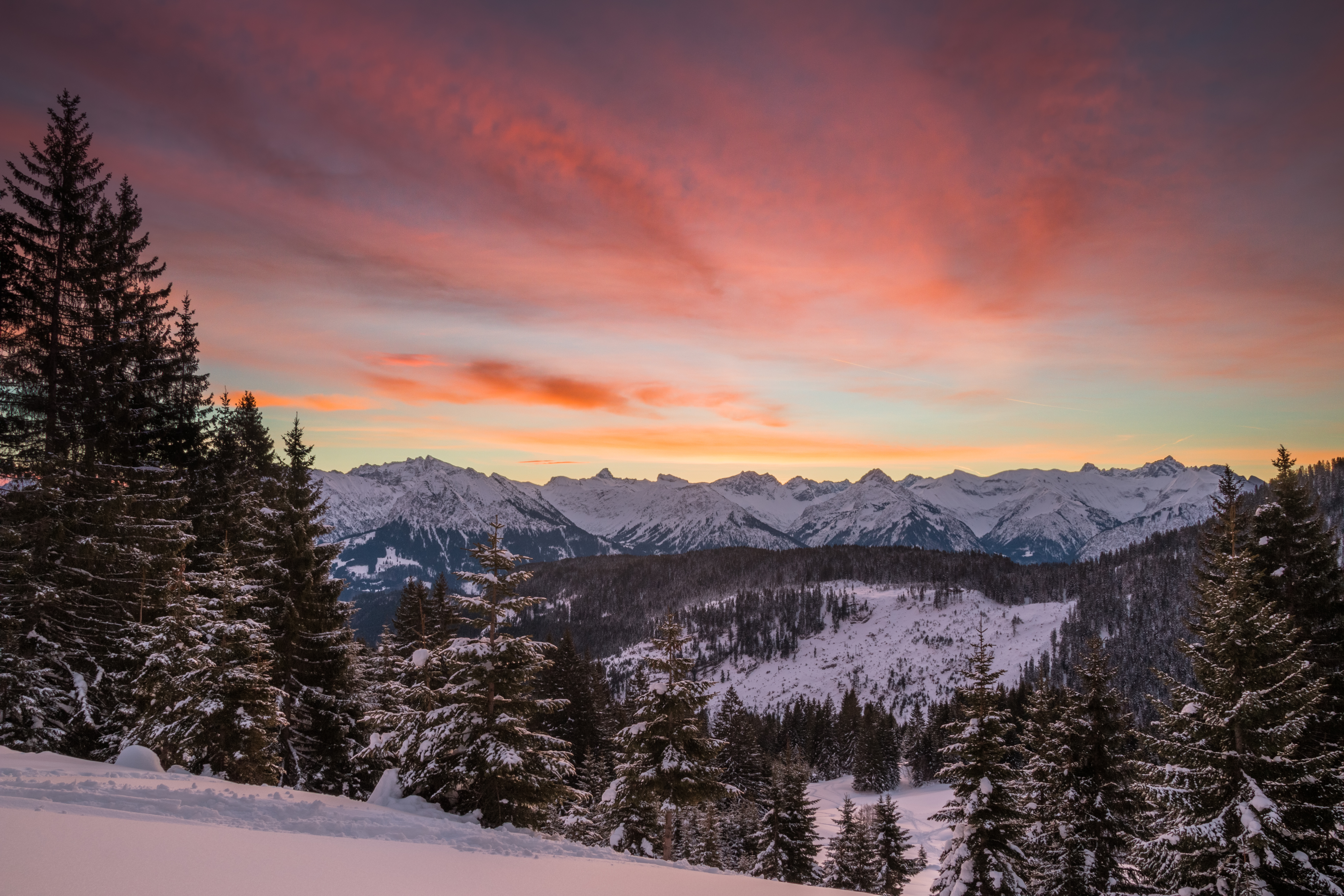 PCデスクトップに自然, 木, 雪, モミの木, 丘, ヒルズ, 冬, 山脈画像を無料でダウンロード