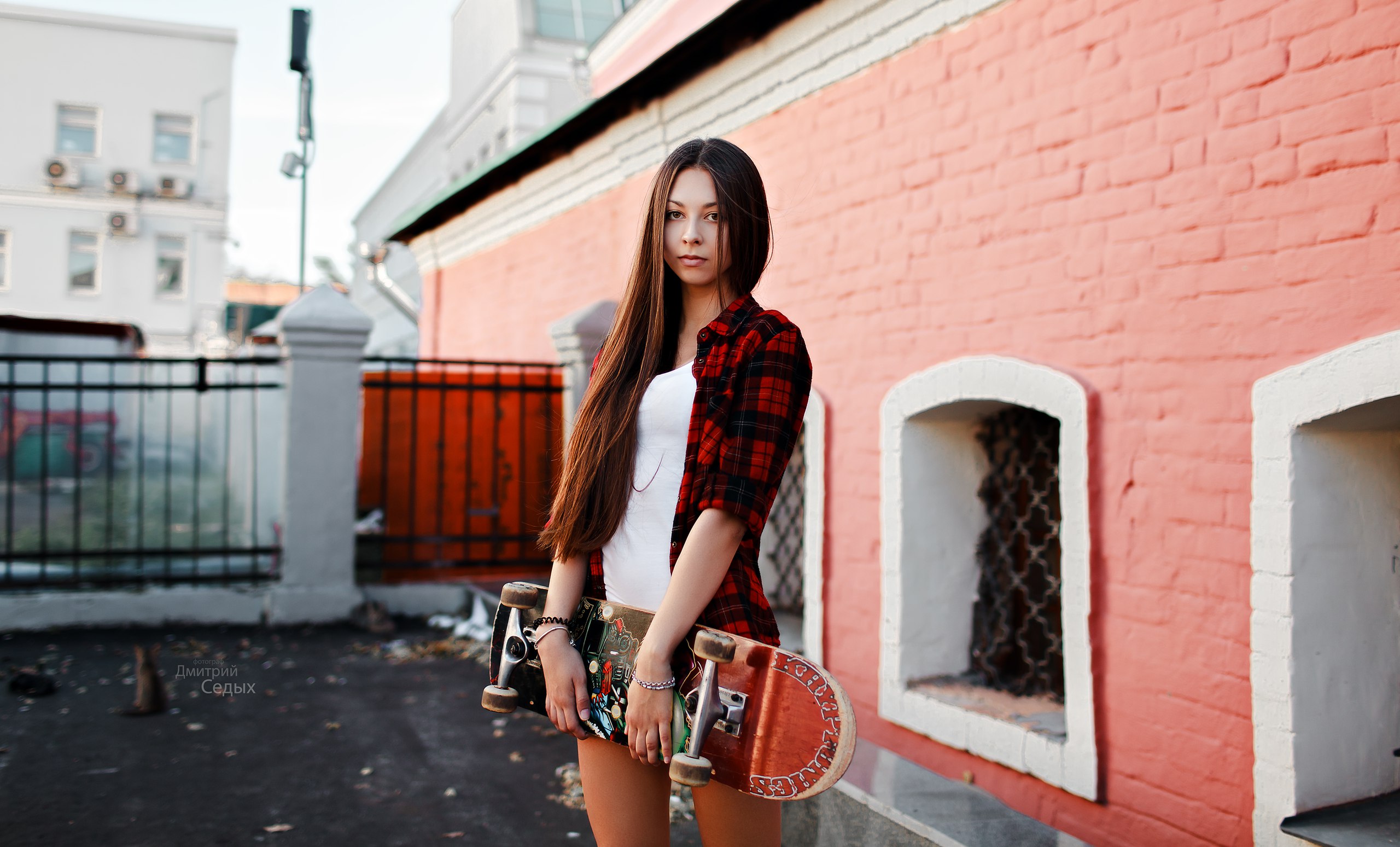 Download mobile wallpaper Brunette, Skateboard, Model, Women, Long Hair for free.