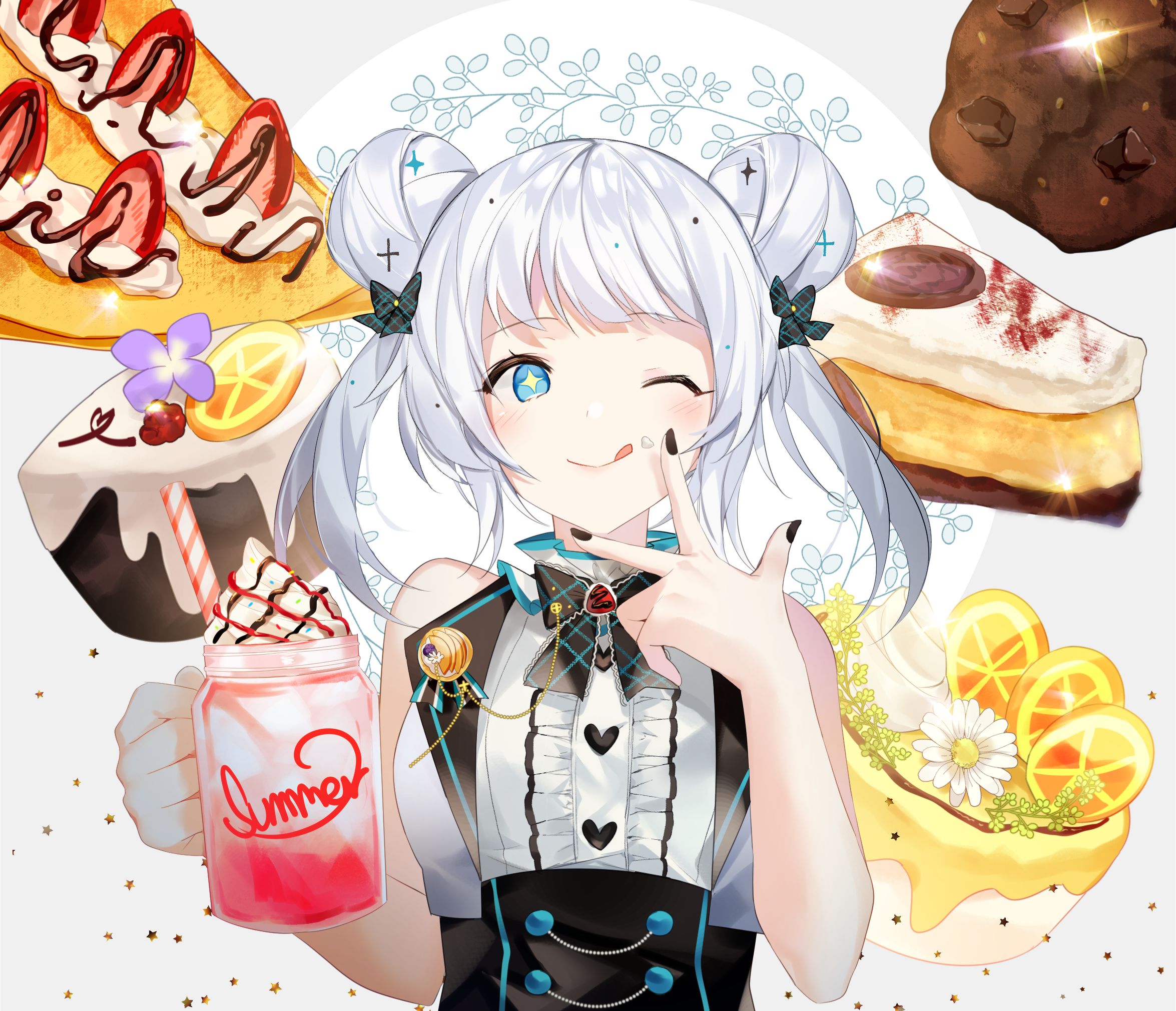 Free download wallpaper Anime, Food, Cake, Blue Eyes, Original, Cookie, White Hair, Crêpe on your PC desktop