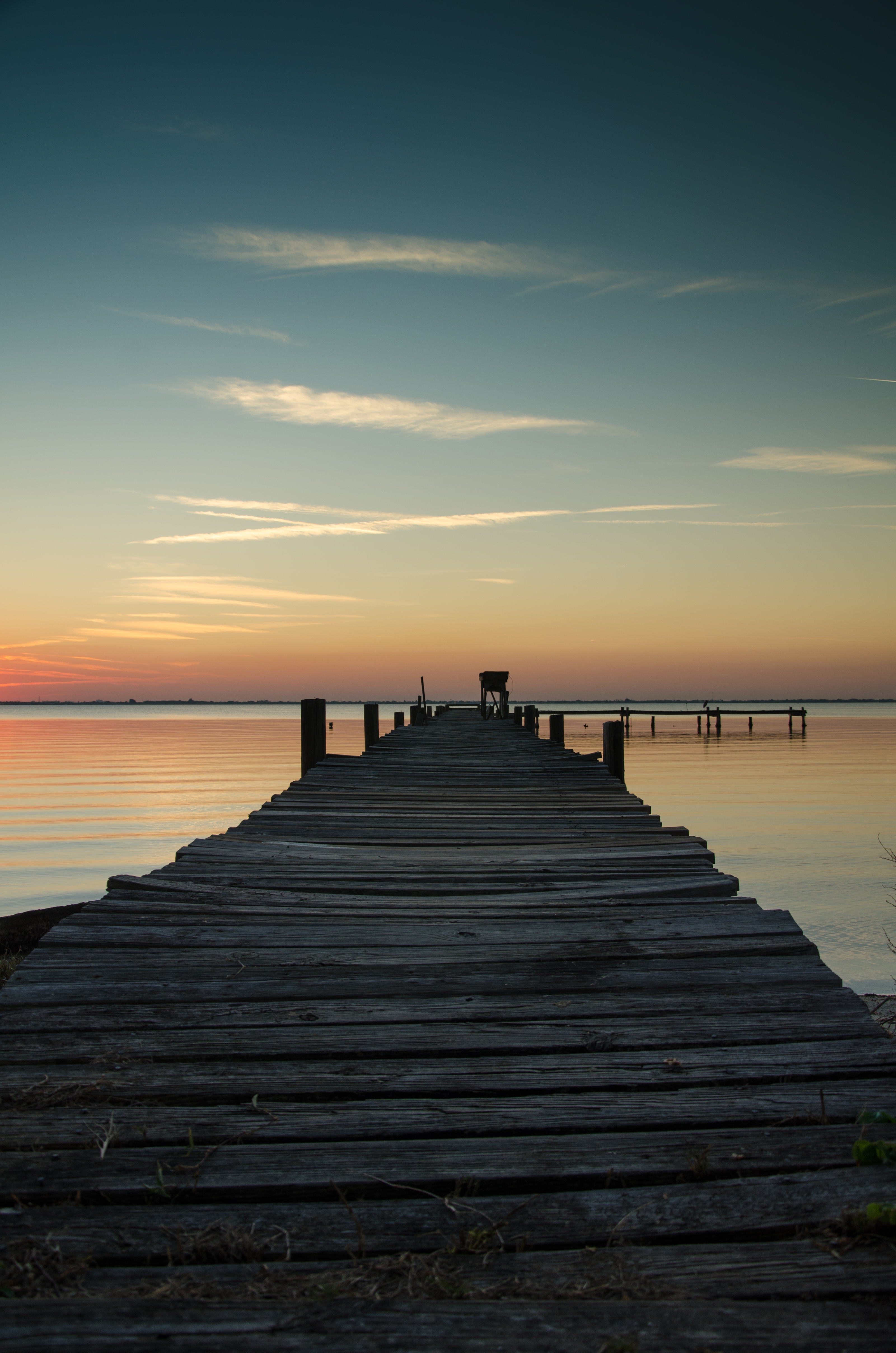pier, nature, sunset, sky, sea, horizon iphone wallpaper